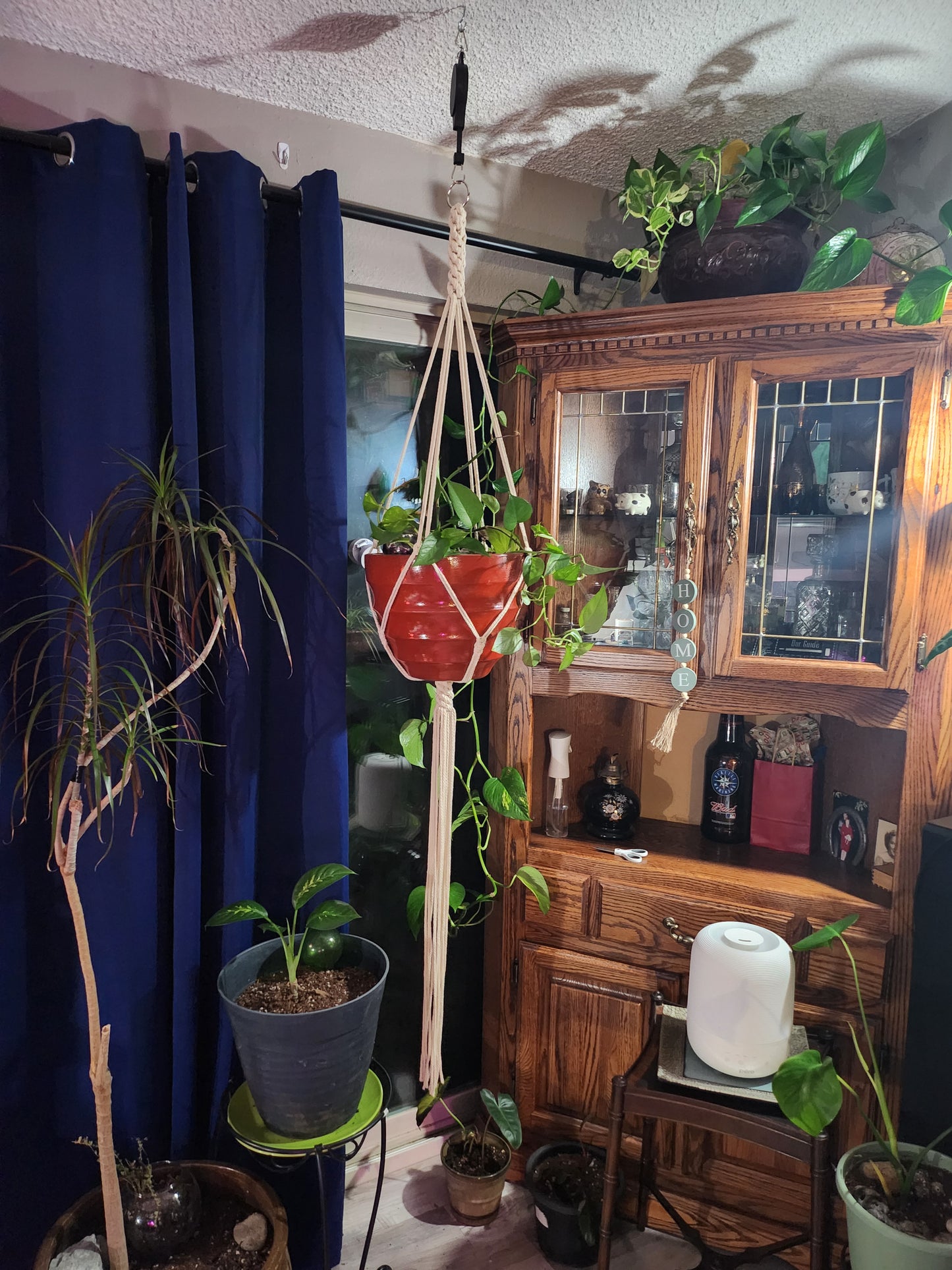 Long Tassel Macrame Knotted Hanging Plant Holder Bone White 961