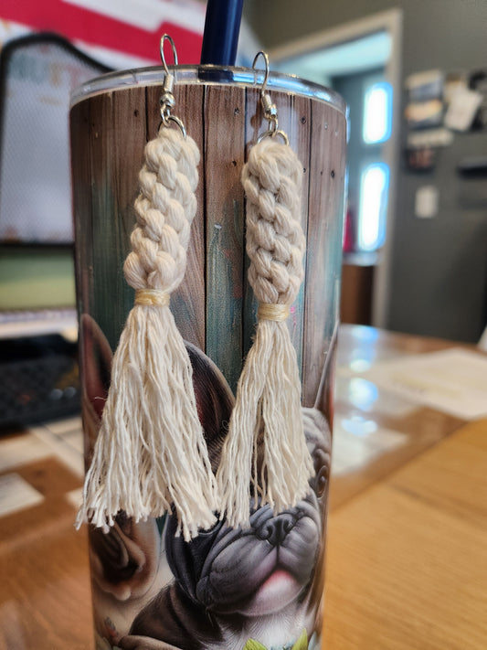 Boho Knotted Macramé Long Tassel Fringe Earrings - Ivory White