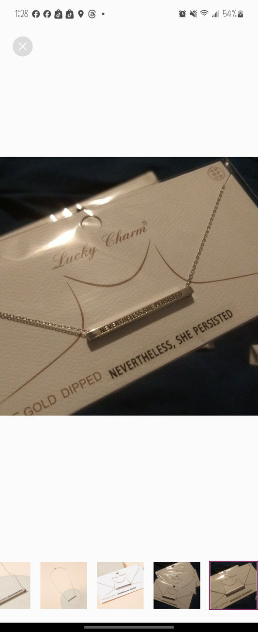 Minimalist Motivational Bar Charm Choker White Gold