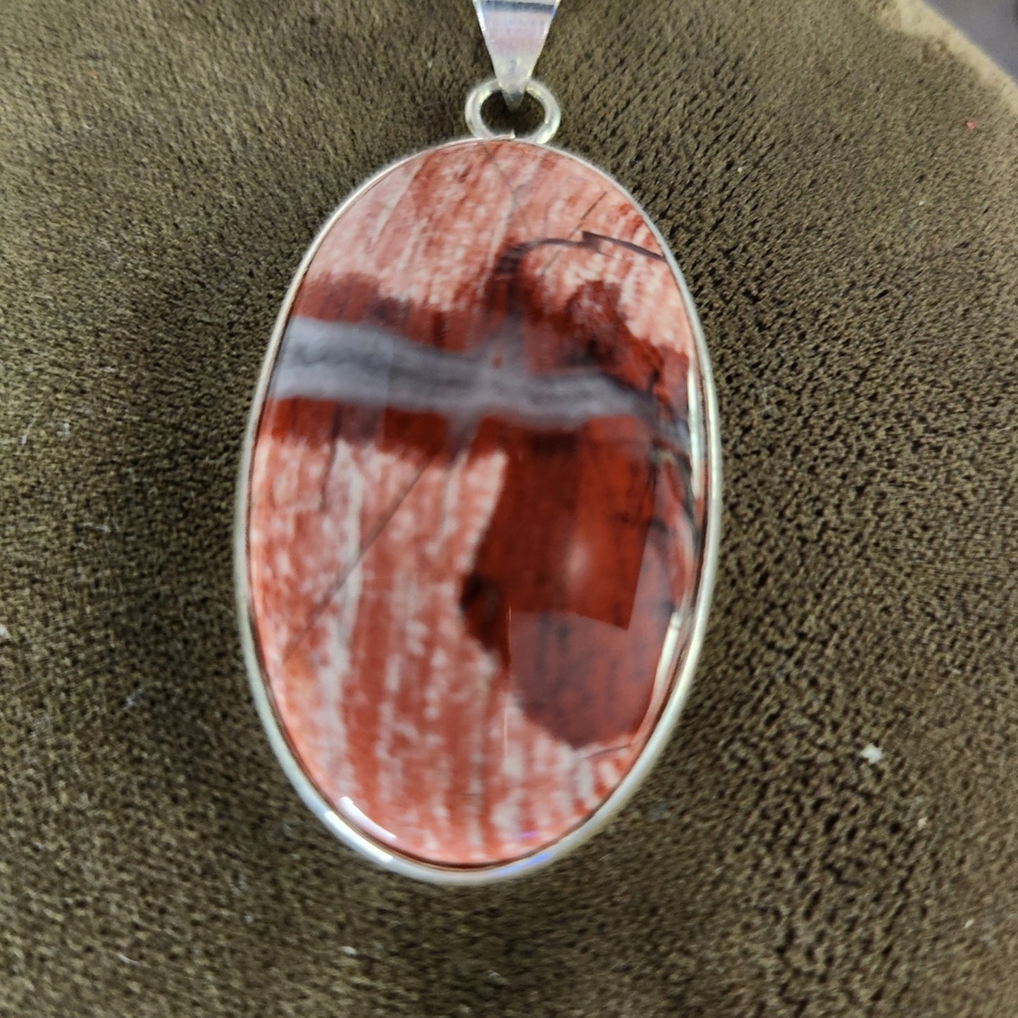 Oval Red Jasper Sterling Silver 925 Pendant | Earthy Boho Statement