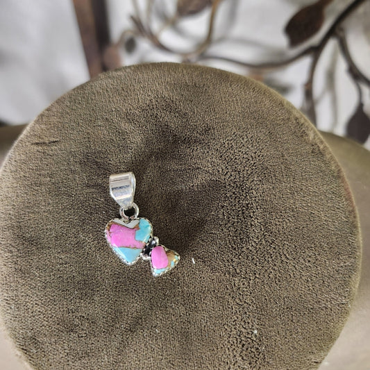 New Cotton Candy Turquoise Double Heart Sterling Silver Pendant | Charm