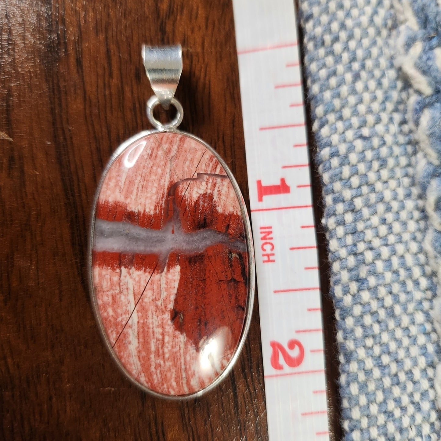 Oval Red Jasper Sterling Silver 925 Pendant | Earthy Boho Statement