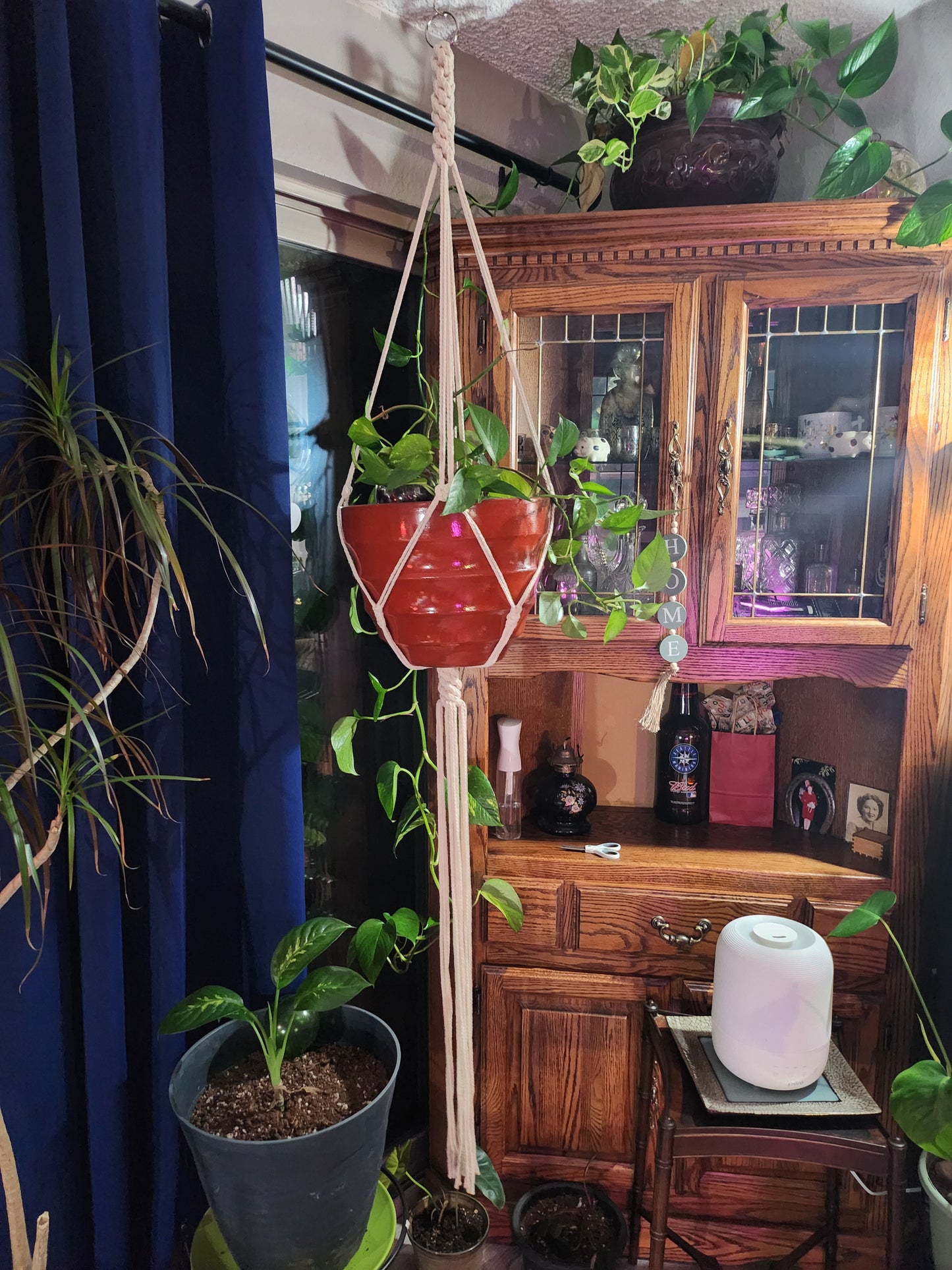 Long Tassel Macrame Knotted Hanging Plant Holder Bone White 961