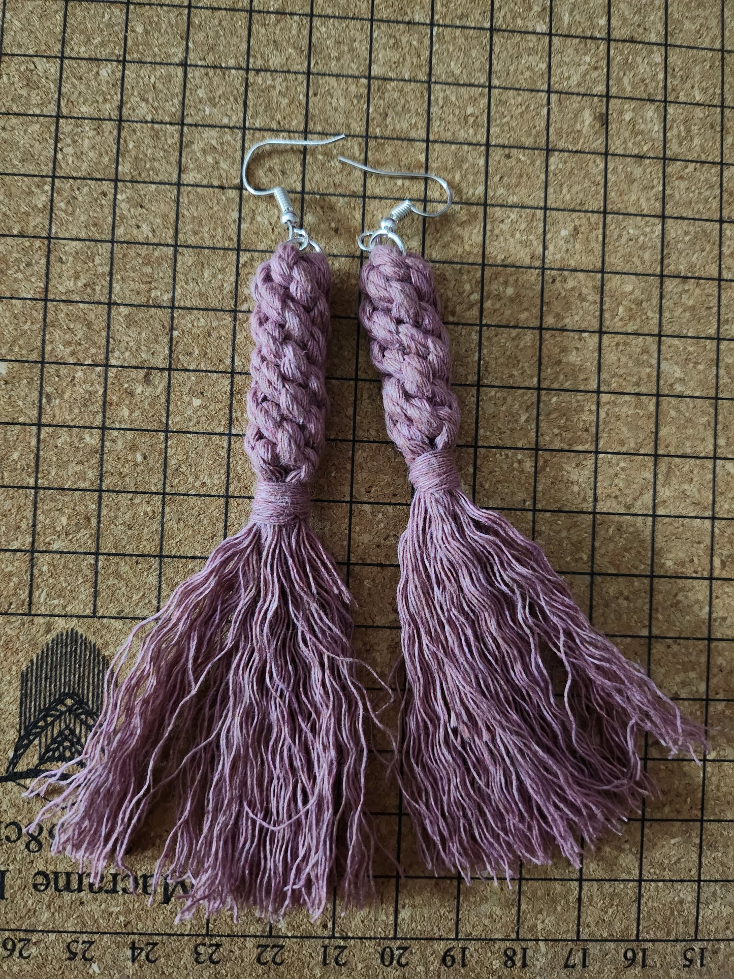 Boho Macrame Knotted Long Fringe Tassel Statement Earrings - Rose