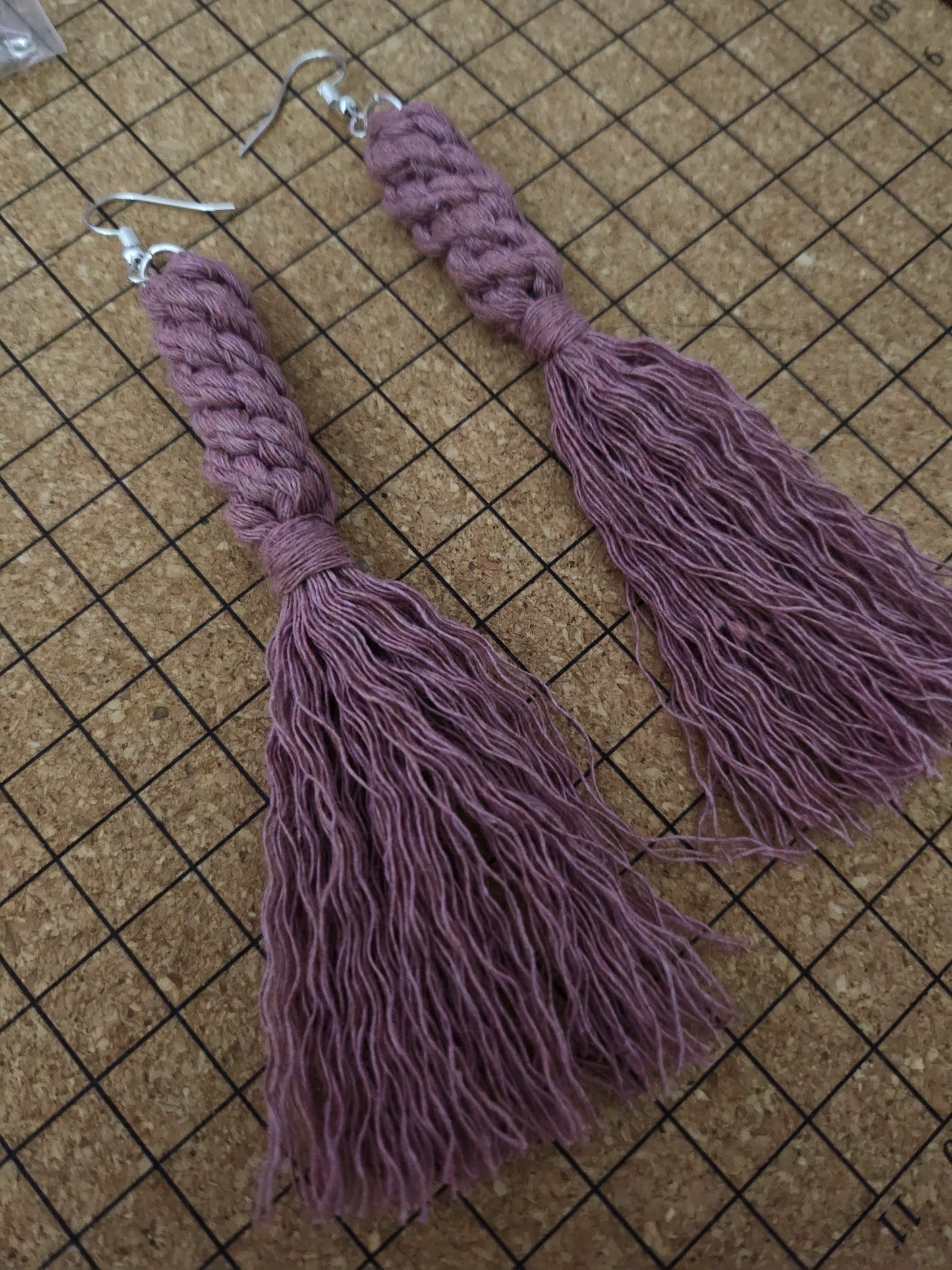 Boho Macrame Knotted Long Fringe Tassel Statement Earrings - Rose