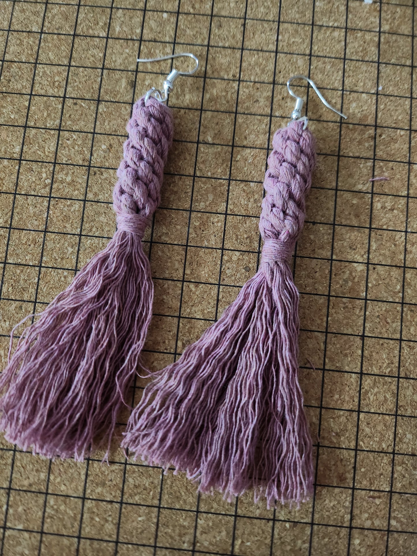 Boho Macrame Knotted Long Fringe Tassel Statement Earrings - Rose