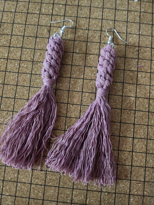 Boho Macrame Knotted Long Fringe Tassel Statement Earrings - Rose