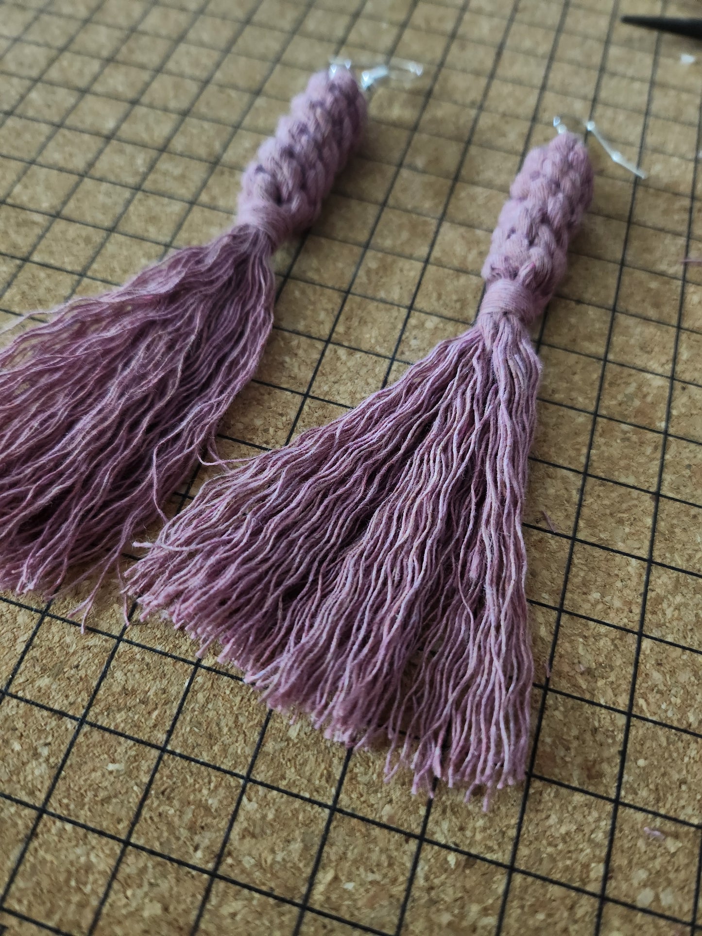 Boho Macrame Knotted Long Fringe Tassel Statement Earrings - Rose