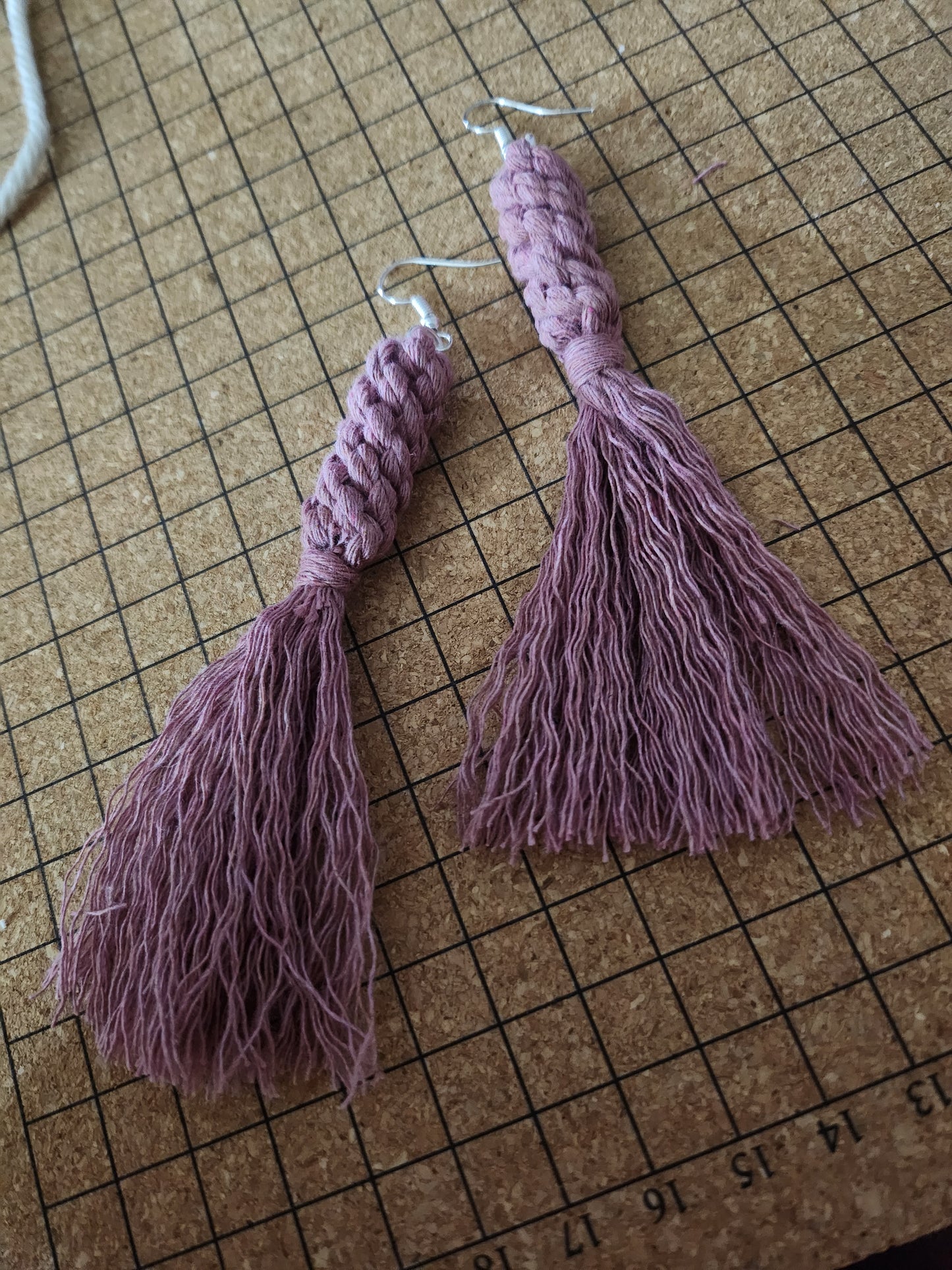 Boho Macrame Knotted Long Fringe Tassel Statement Earrings - Rose