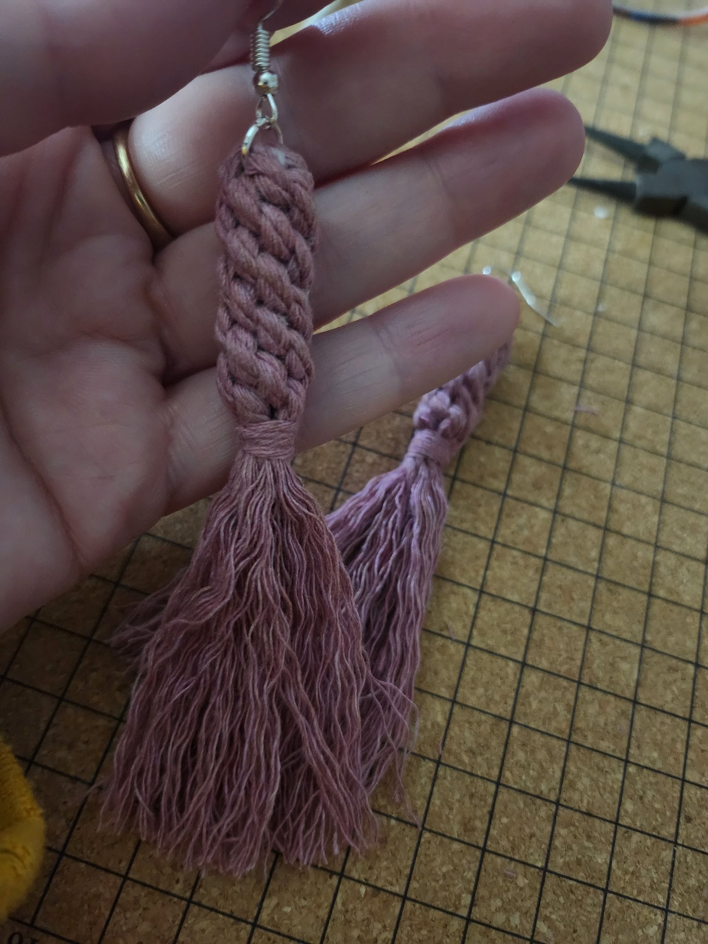 Boho Macrame Knotted Long Fringe Tassel Statement Earrings - Rose