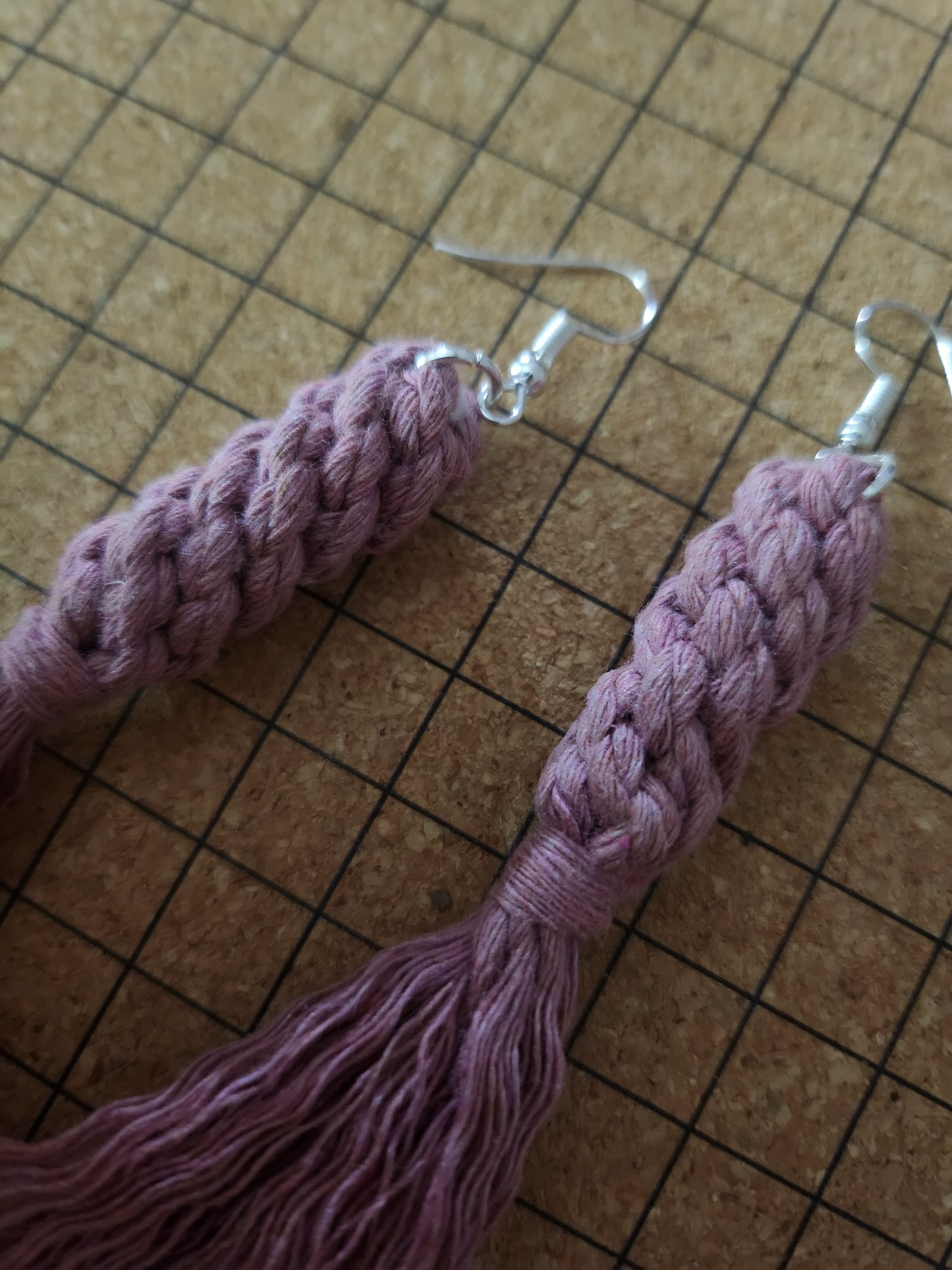 Boho Macrame Knotted Long Fringe Tassel Statement Earrings - Rose