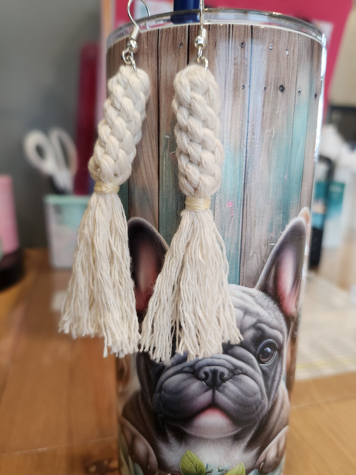 Boho Knotted Macramé Long Tassel Fringe Earrings - Ivory White