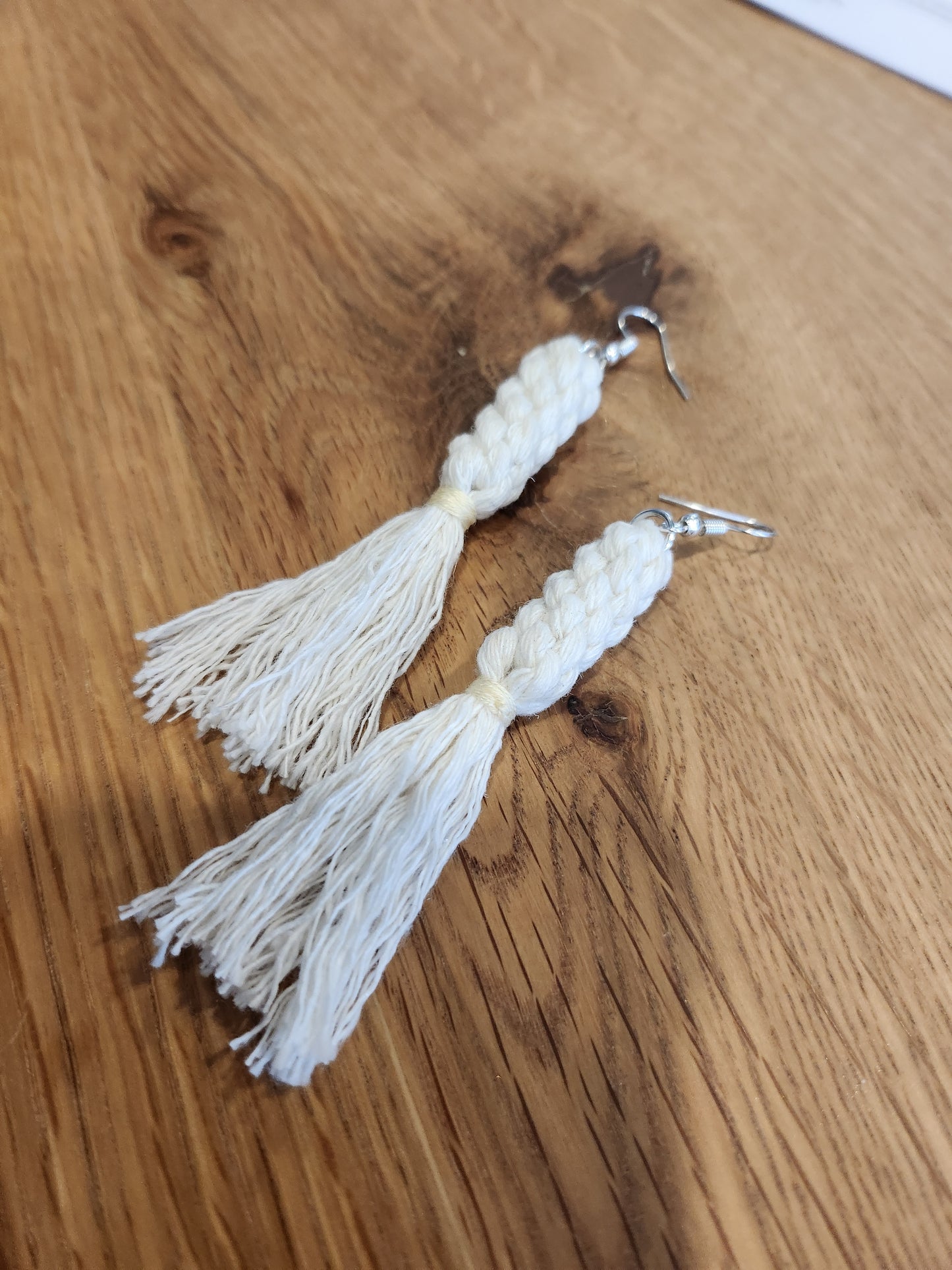 Boho Knotted Macramé Long Tassel Fringe Earrings - Ivory White