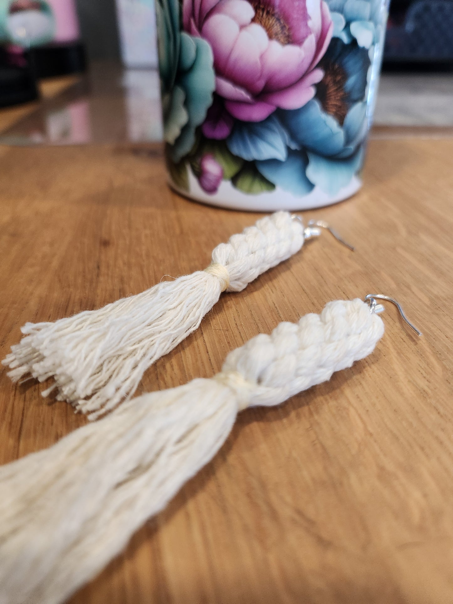 Boho Knotted Macramé Long Tassel Fringe Earrings - Ivory White
