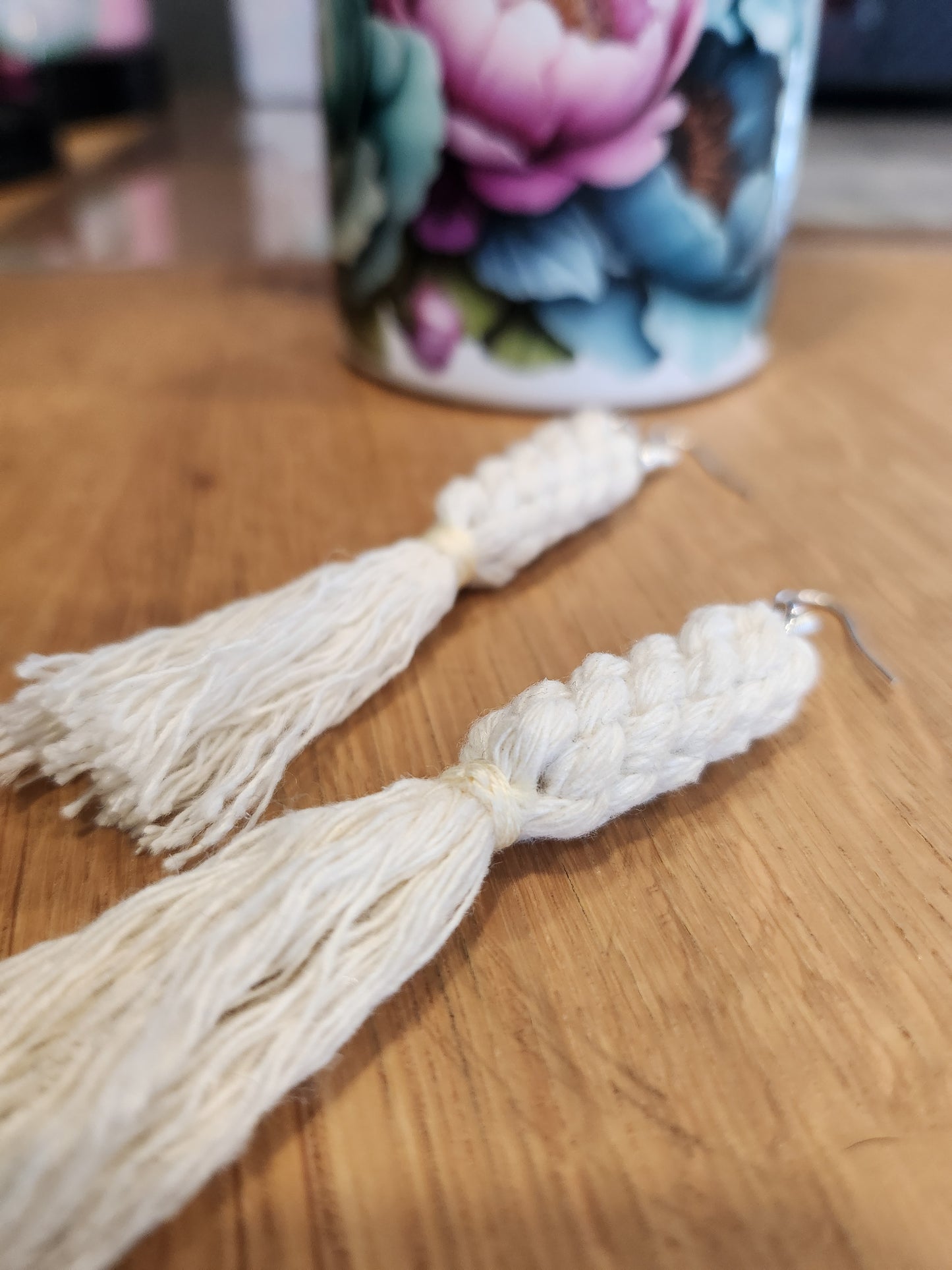Boho Knotted Macramé Long Tassel Fringe Earrings - Ivory White