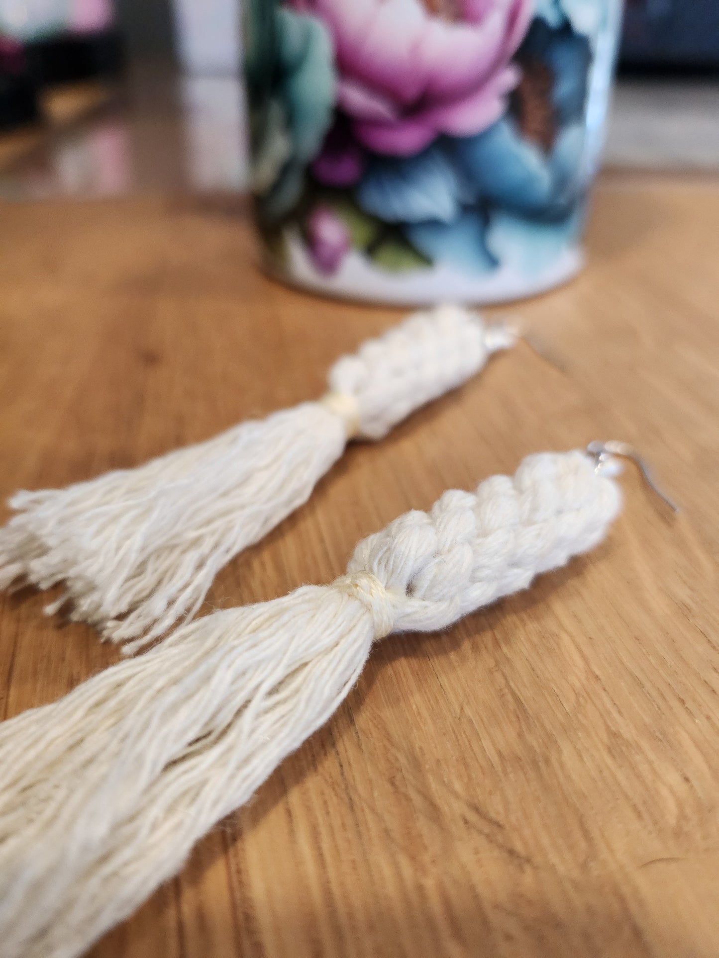 Boho Knotted Macramé Long Tassel Fringe Earrings - Ivory White