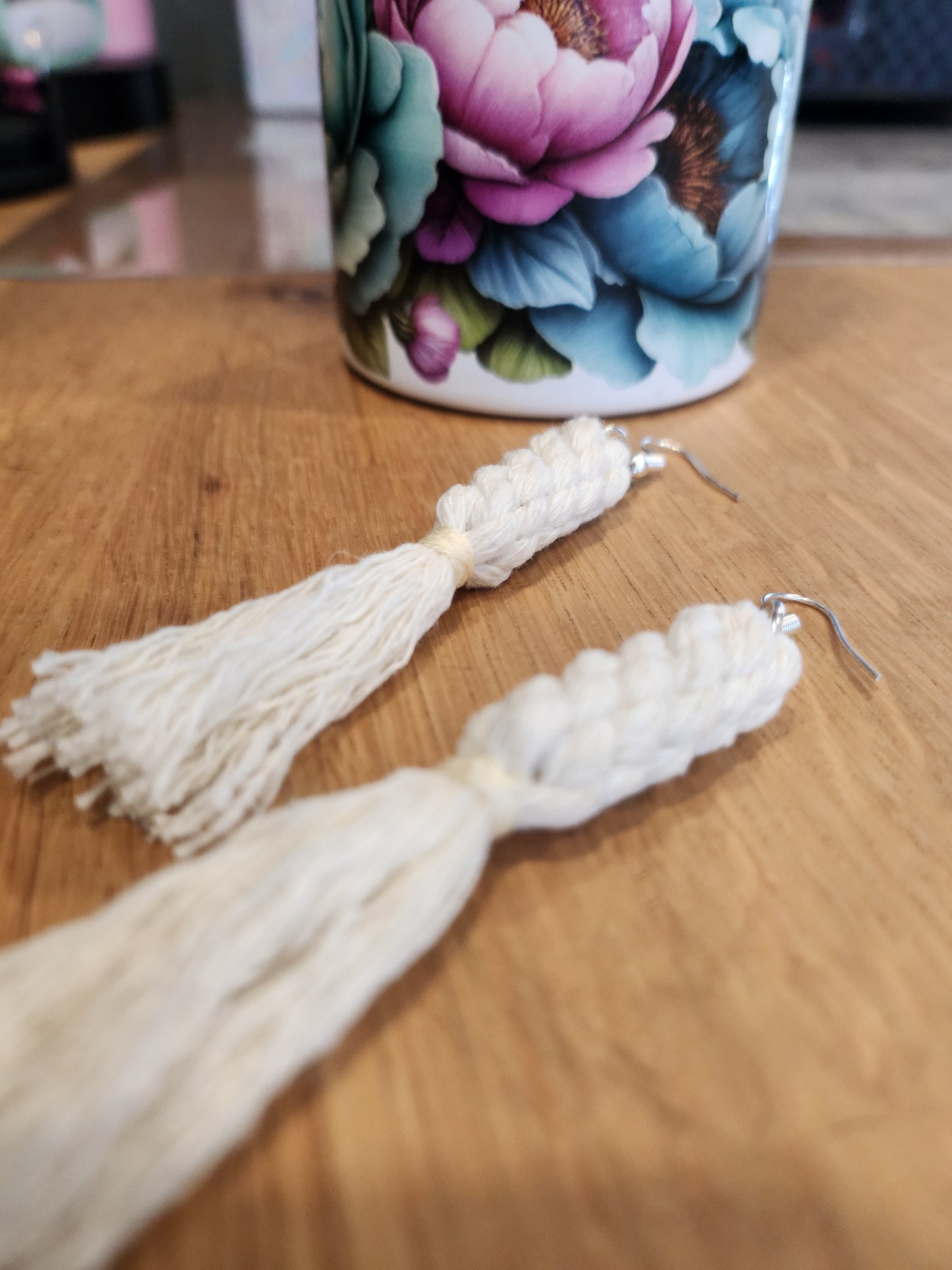 Boho Knotted Macramé Long Tassel Fringe Earrings - Ivory White