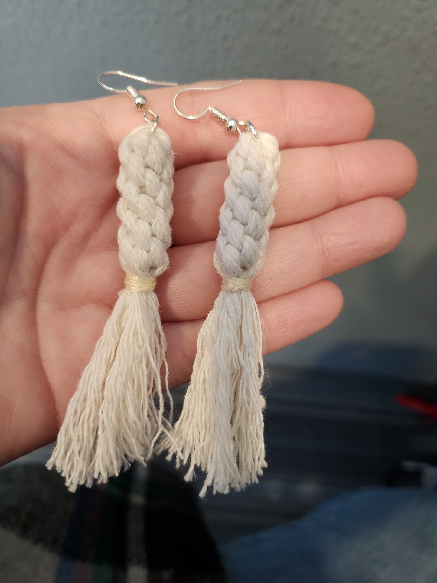 Boho Knotted Macramé Long Tassel Fringe Earrings - Ivory White