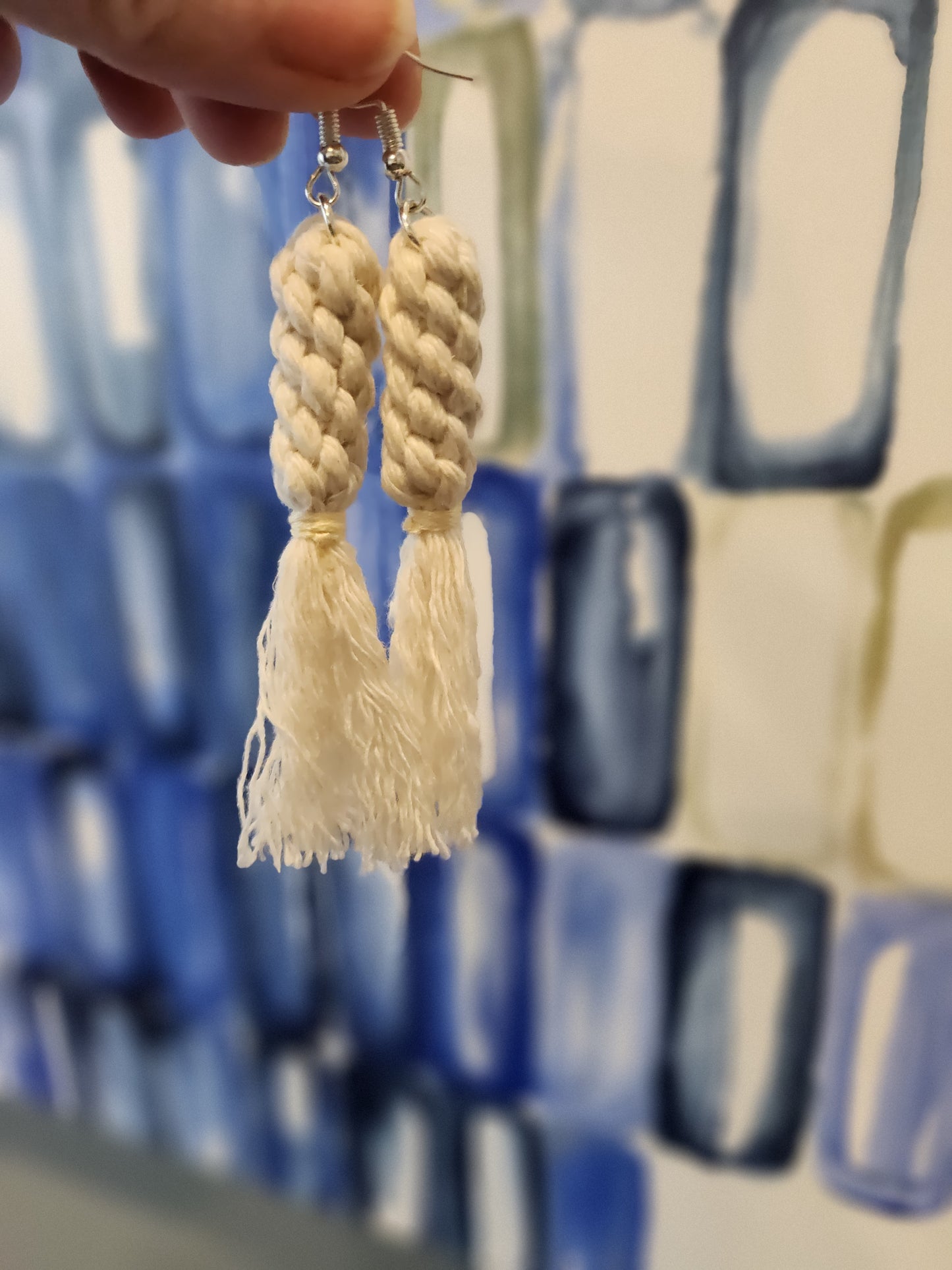 Boho Knotted Macramé Long Tassel Fringe Earrings - Ivory White