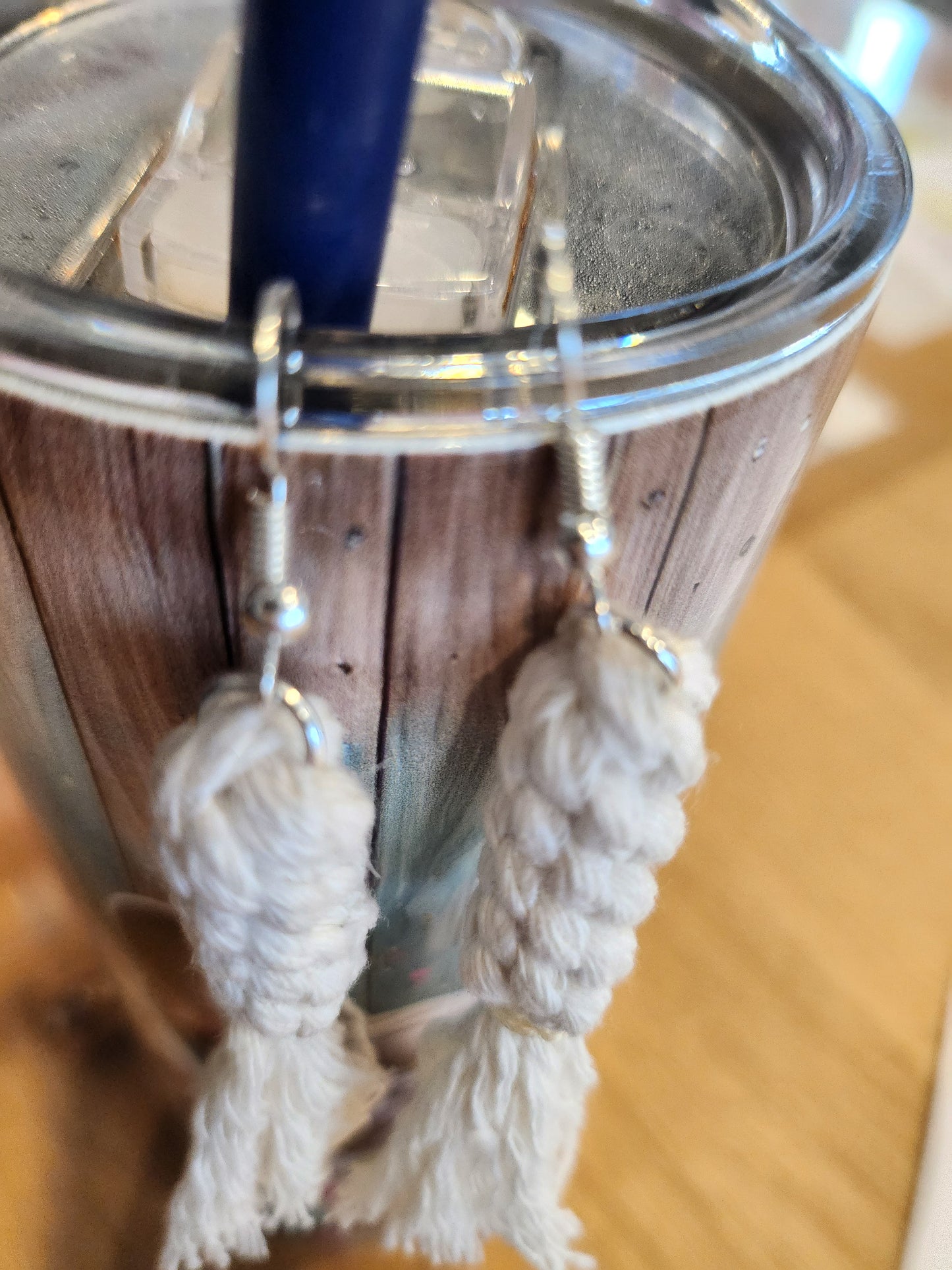 Boho Knotted Macramé Long Tassel Fringe Earrings - Ivory White