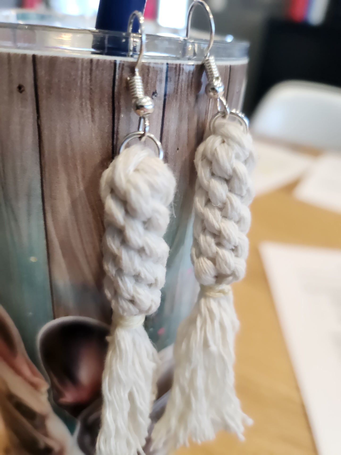 Boho Knotted Macramé Long Tassel Fringe Earrings - Ivory White