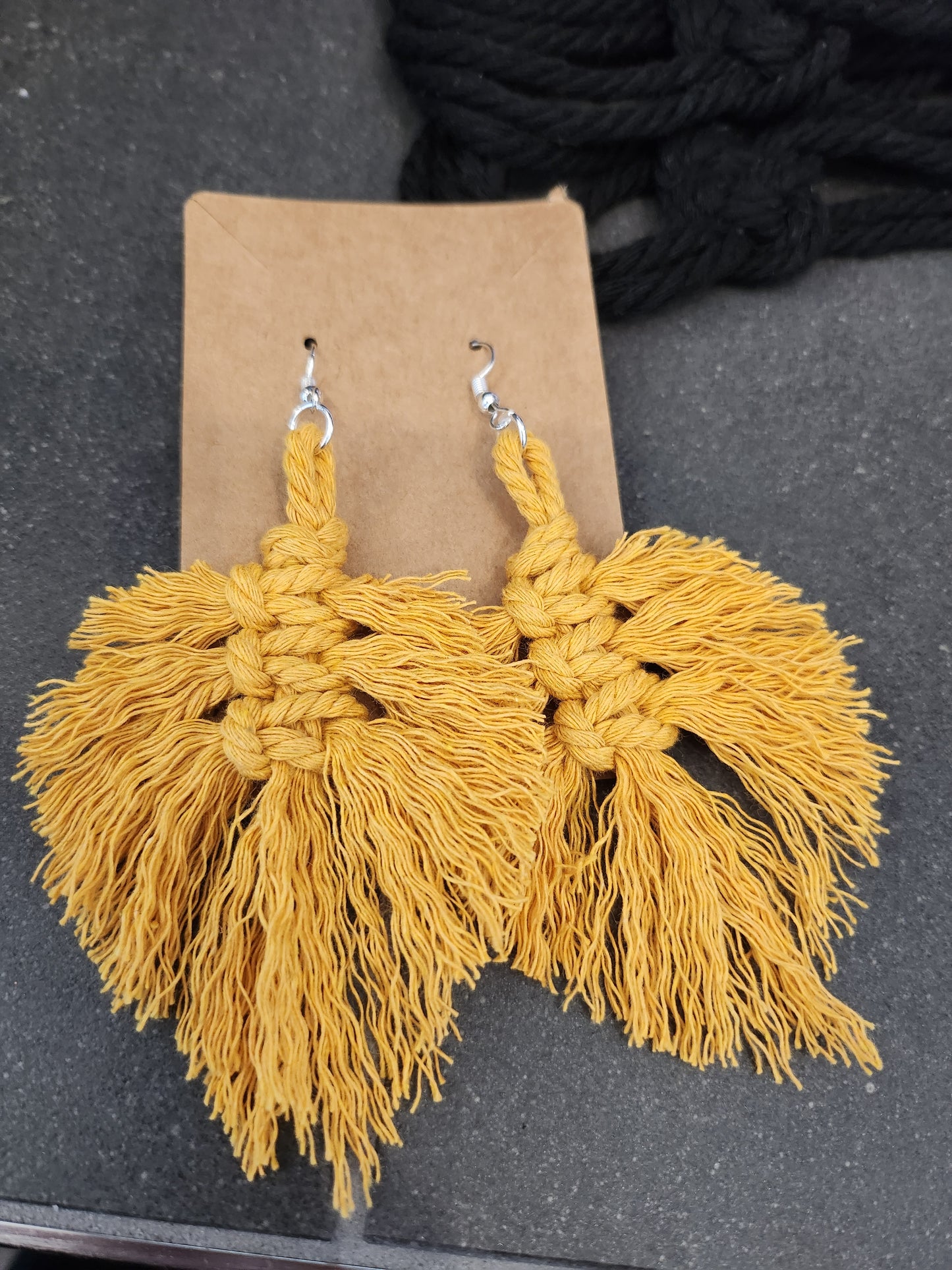 Shaggy Macrame Boho Knotted Fringe Leaf Drop Earrings - multiple color option