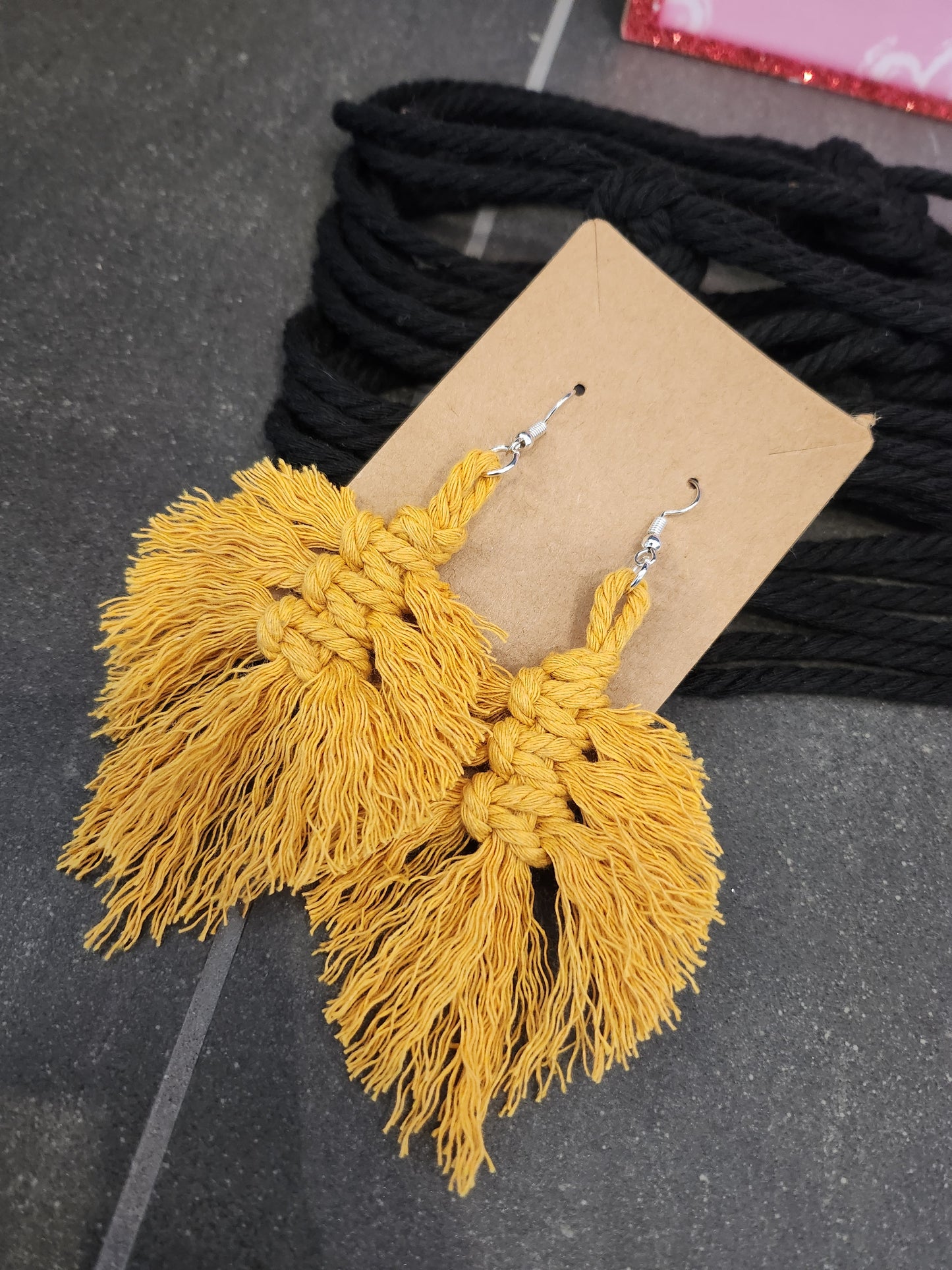 Shaggy Macrame Boho Knotted Fringe Leaf Drop Earrings - multiple color option