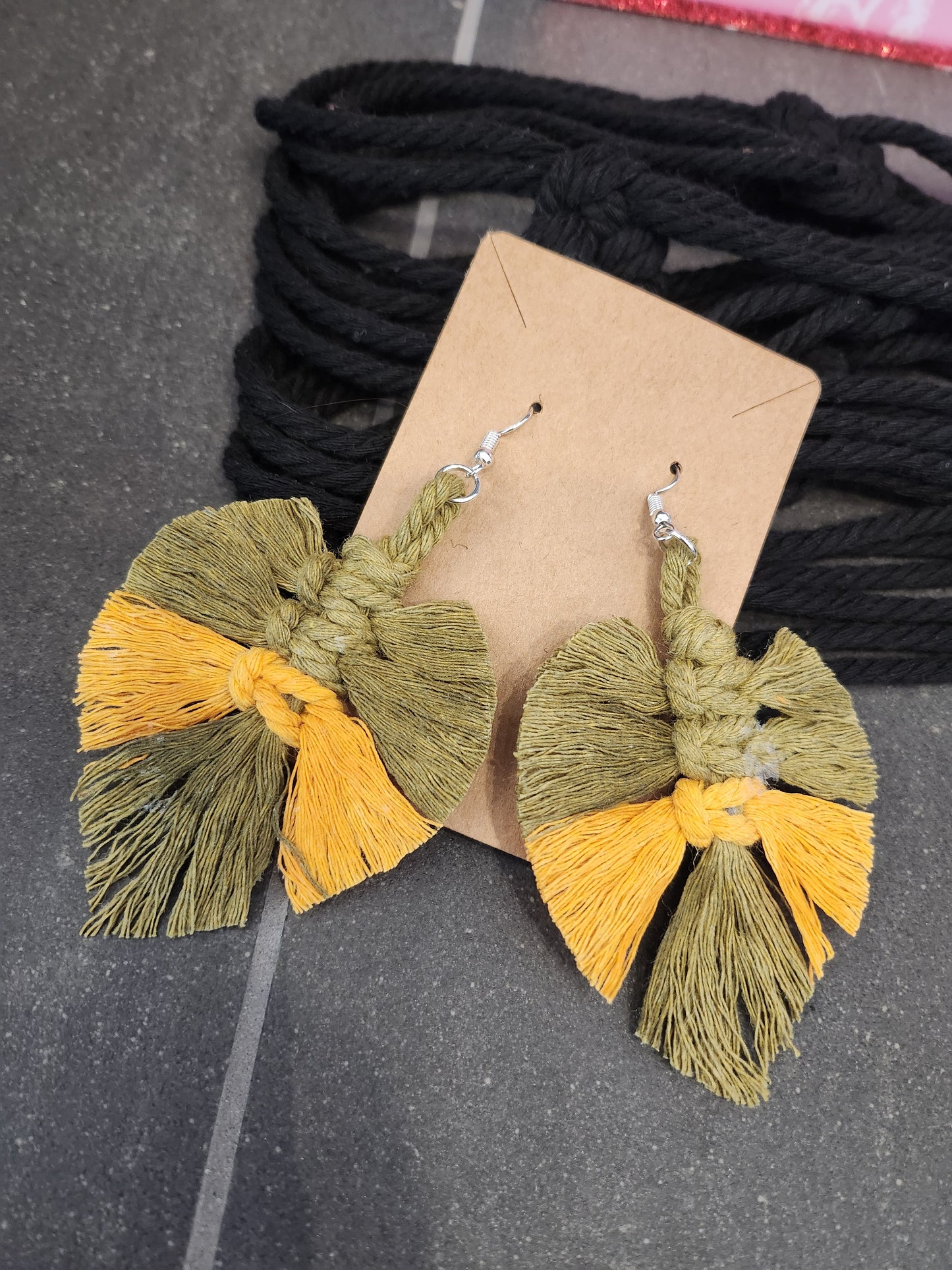 Shaggy Macrame Boho Knotted Fringe Leaf Drop Earrings - multiple color option