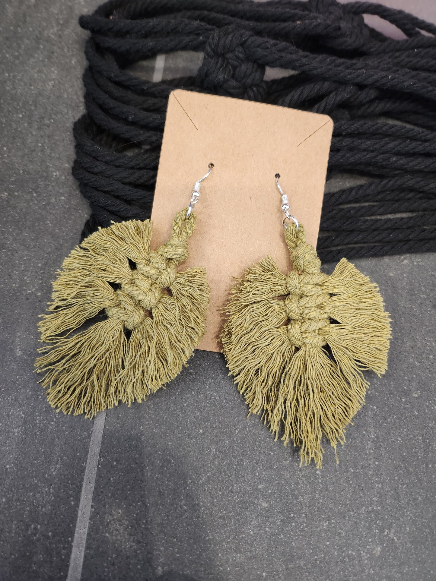 Shaggy Macrame Boho Knotted Fringe Leaf Drop Earrings - multiple color option