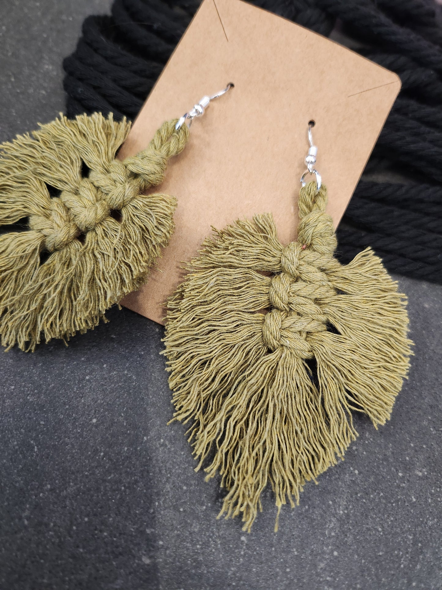 Shaggy Macrame Boho Knotted Fringe Leaf Drop Earrings - multiple color option
