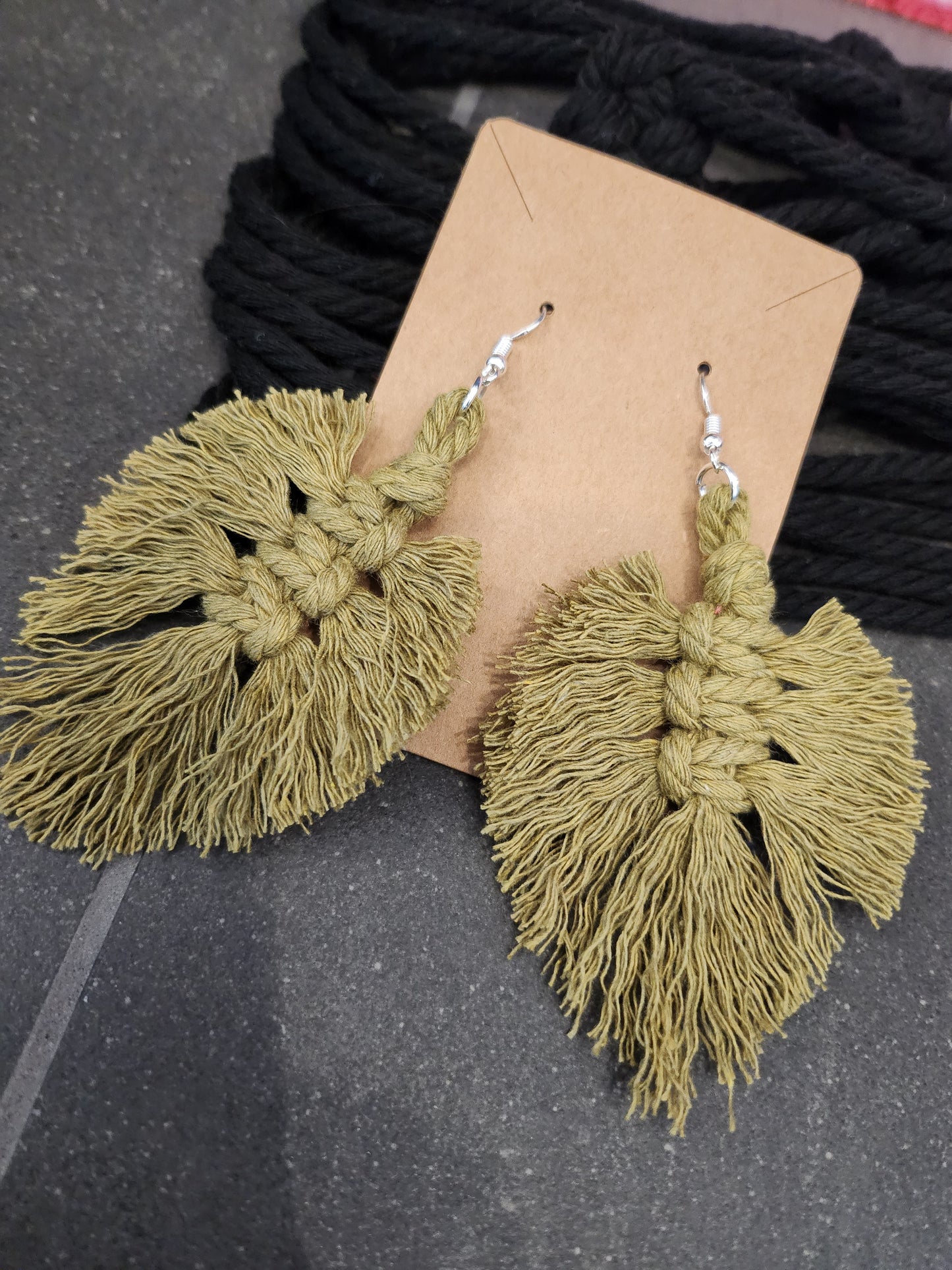 Shaggy Macrame Boho Knotted Fringe Leaf Drop Earrings - multiple color option