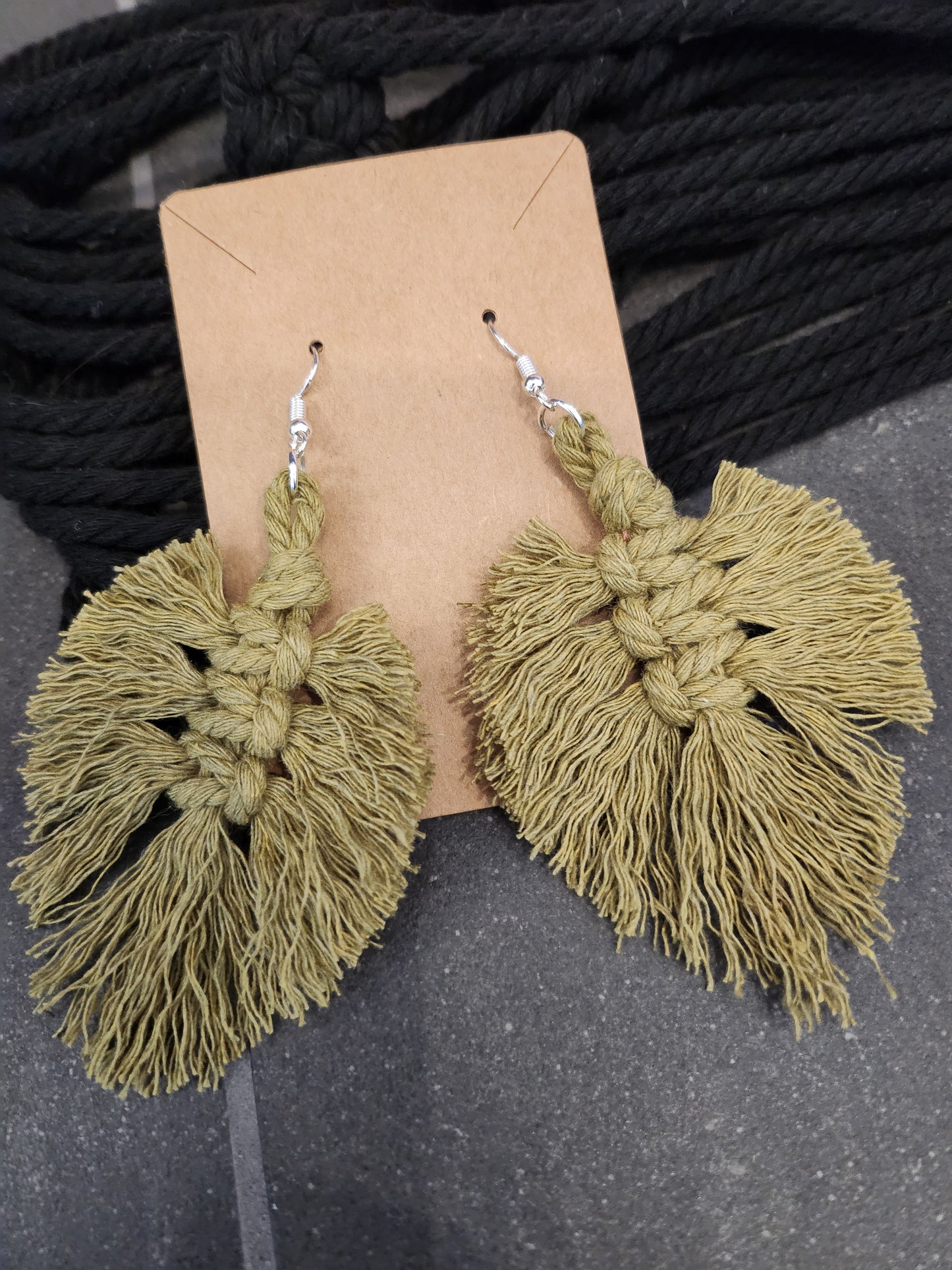 Shaggy Macrame Boho Knotted Fringe Leaf Drop Earrings - multiple color option
