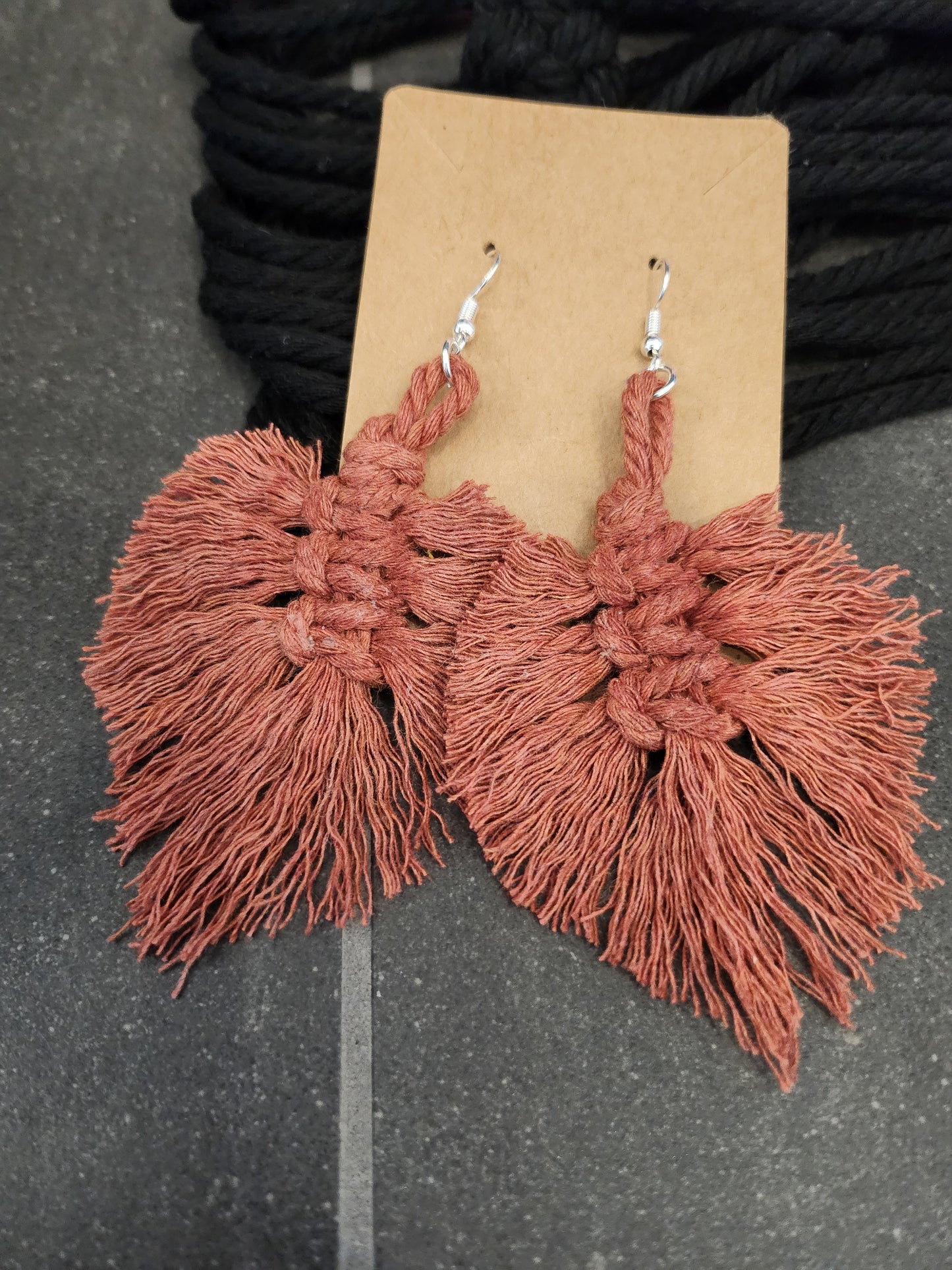 Shaggy Macrame Boho Knotted Fringe Leaf Drop Earrings - multiple color option