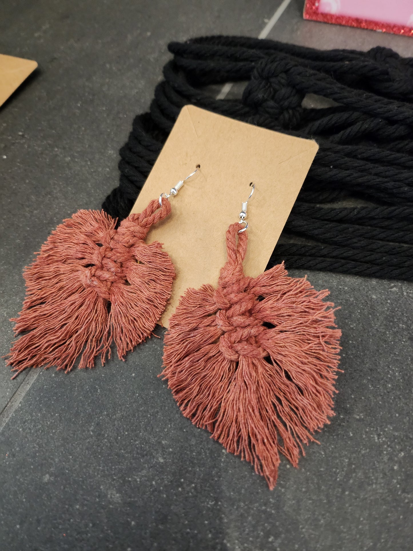 Shaggy Macrame Boho Knotted Fringe Leaf Drop Earrings - multiple color option