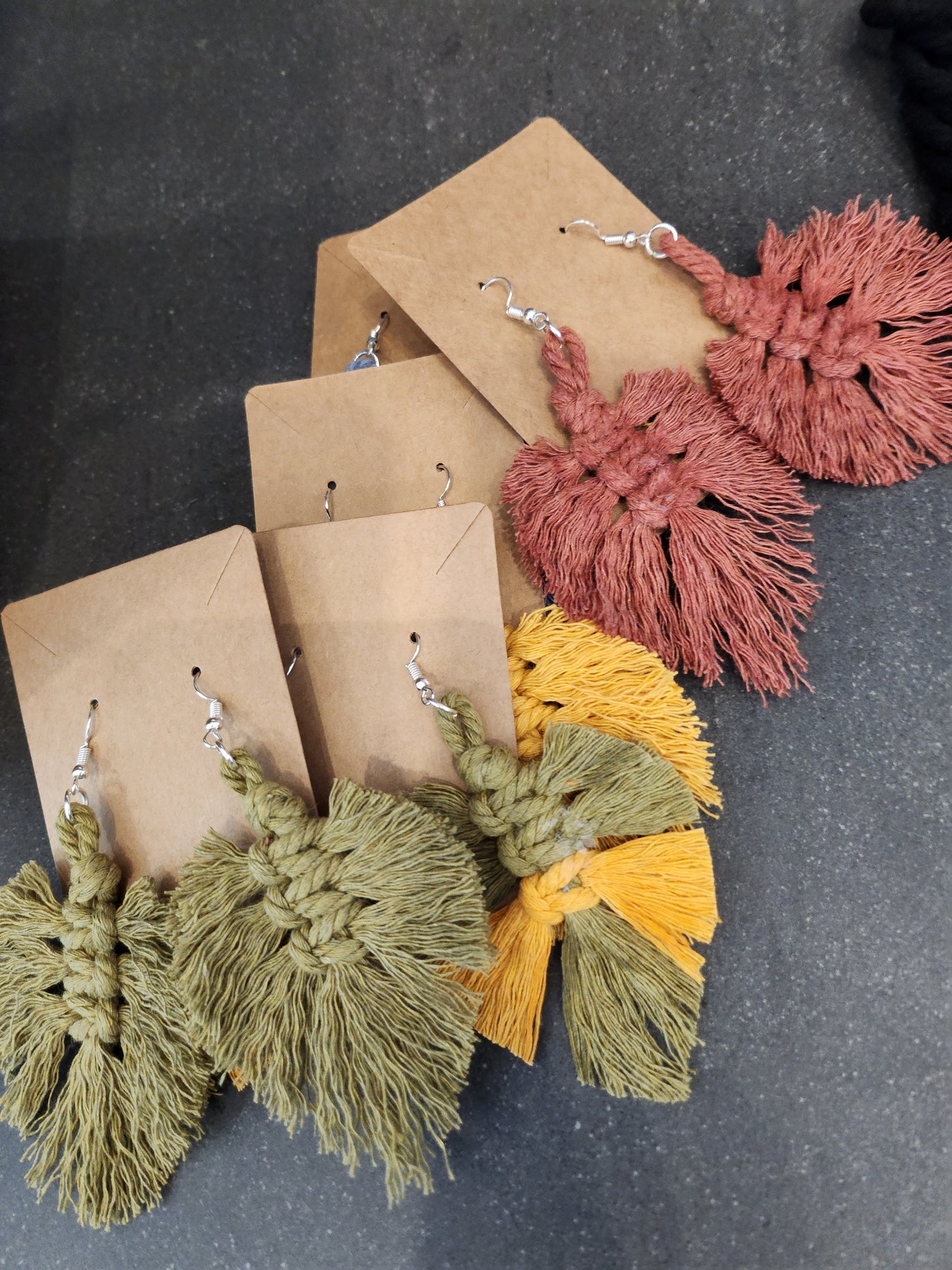 Shaggy Macrame Boho Knotted Fringe Leaf Drop Earrings - multiple color option