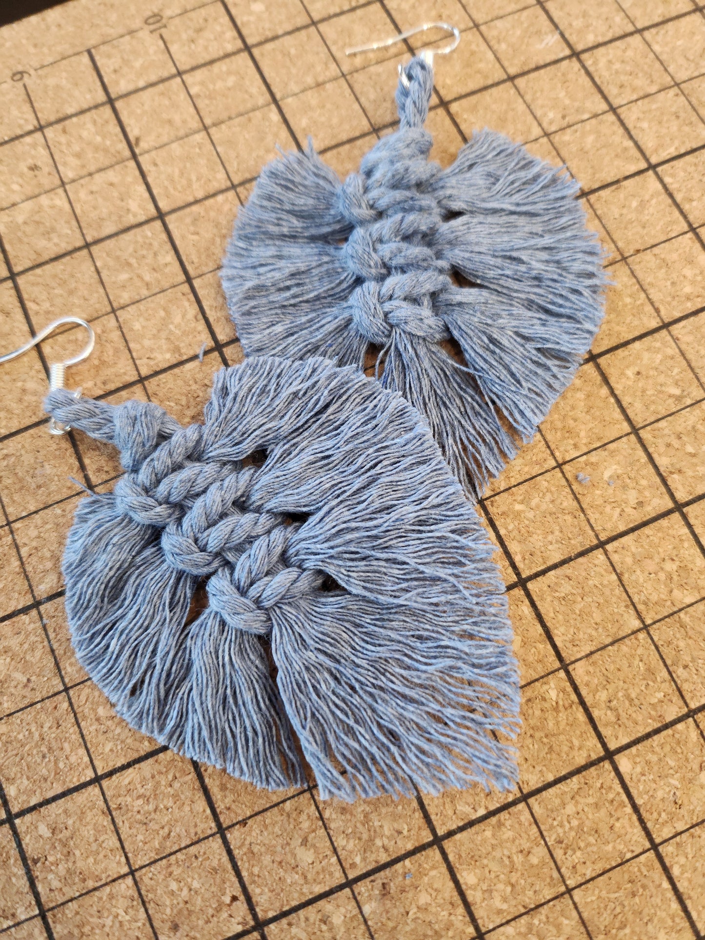 Shaggy Macrame Boho Knotted Fringe Leaf Drop Earrings - multiple color option