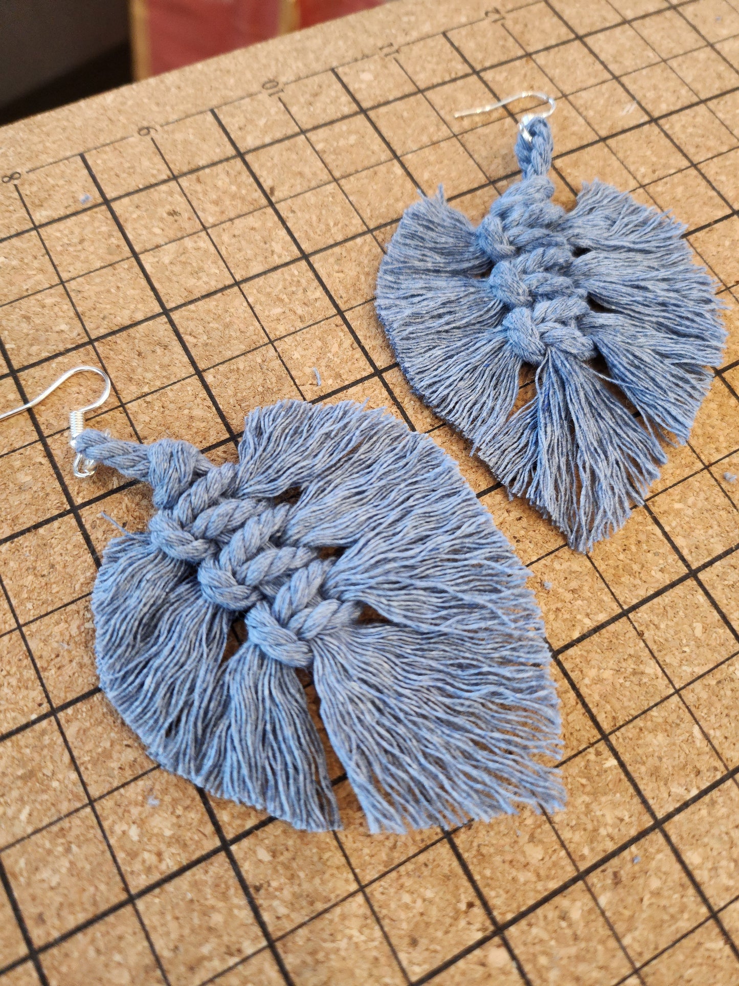 Shaggy Macrame Boho Knotted Fringe Leaf Drop Earrings - multiple color option