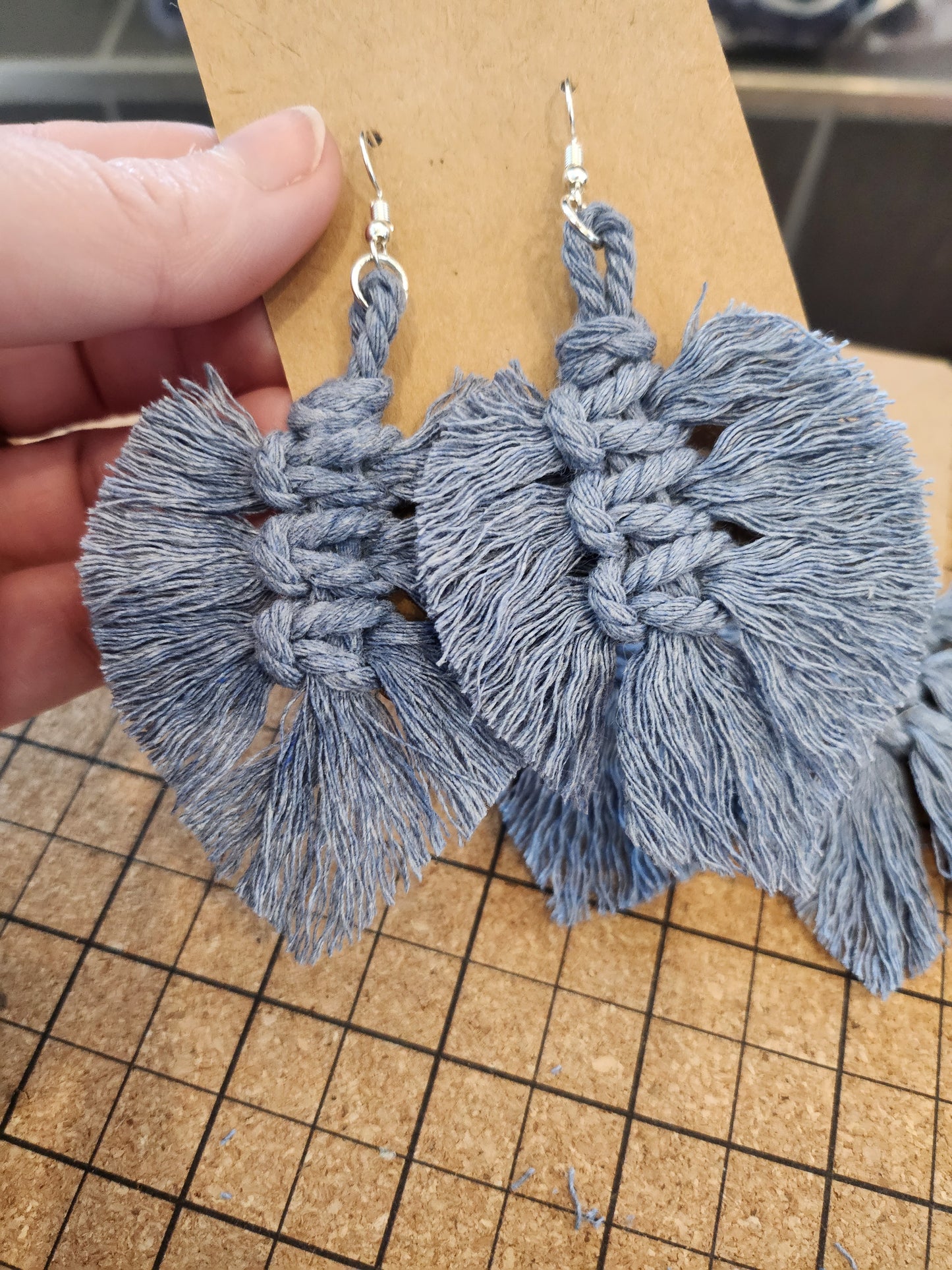 Shaggy Macrame Boho Knotted Fringe Leaf Drop Earrings - multiple color option