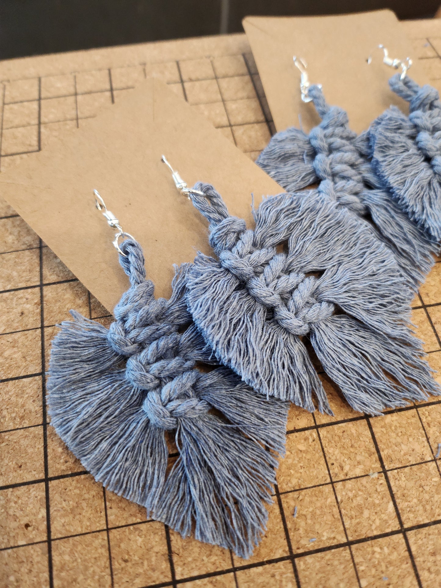 Shaggy Macrame Boho Knotted Fringe Leaf Drop Earrings - multiple color option