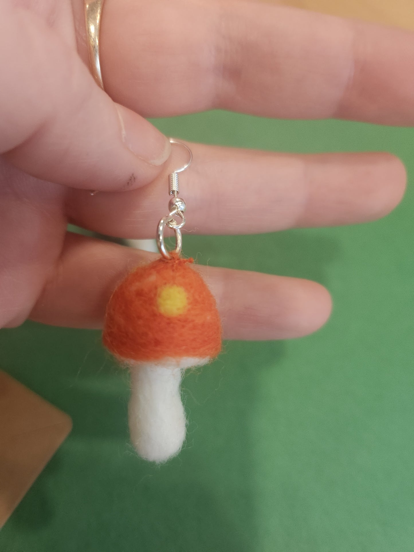 Orange and White Mushroom Mini Needle Felted Dangle Earrings