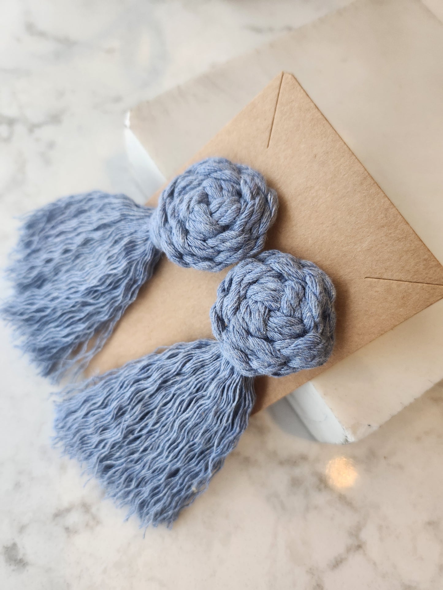 Macrame Pinwheel and Fringe Tassel Soft Statement Earrings