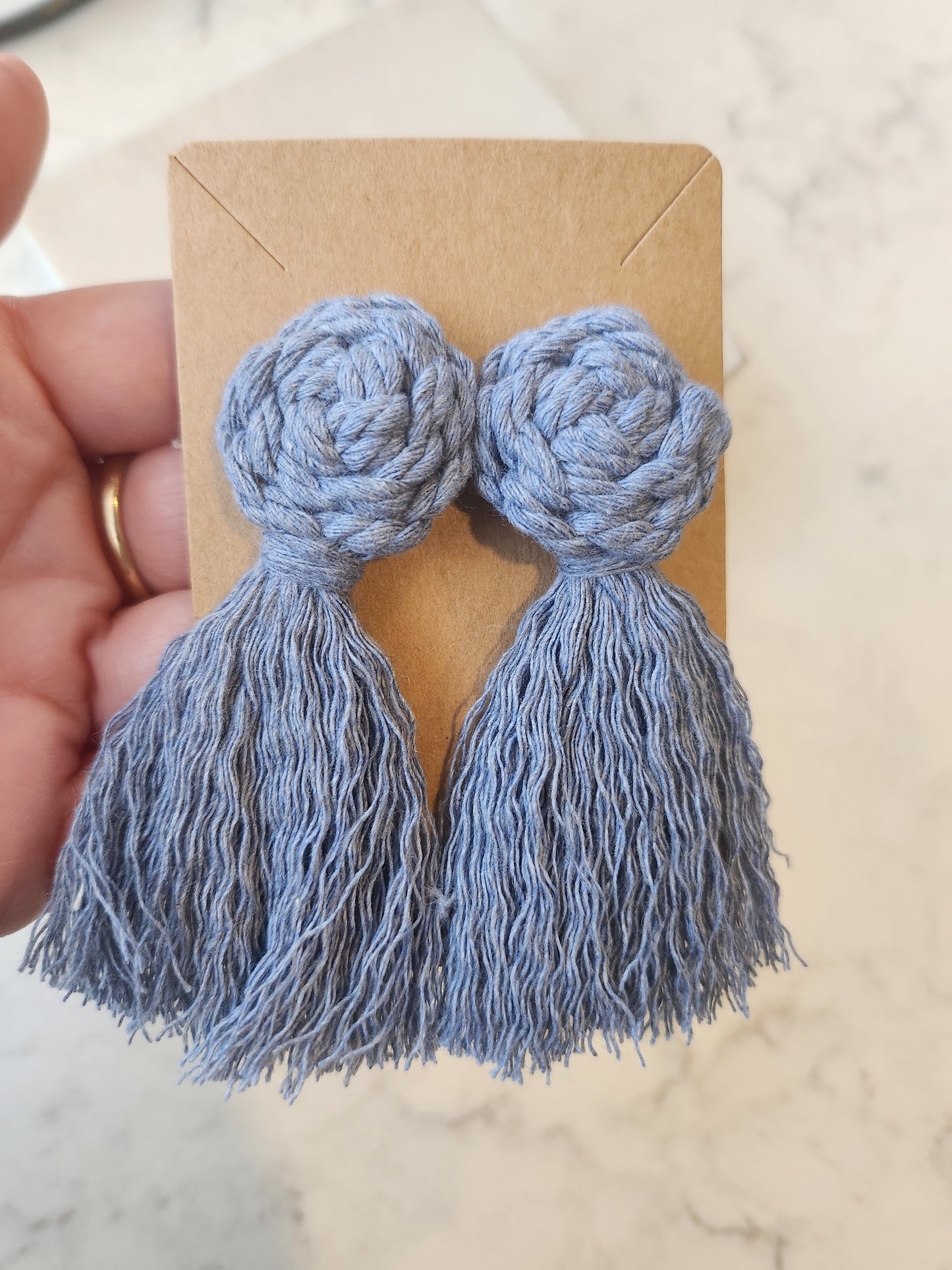 Macrame Pinwheel and Fringe Tassel Soft Statement Earrings