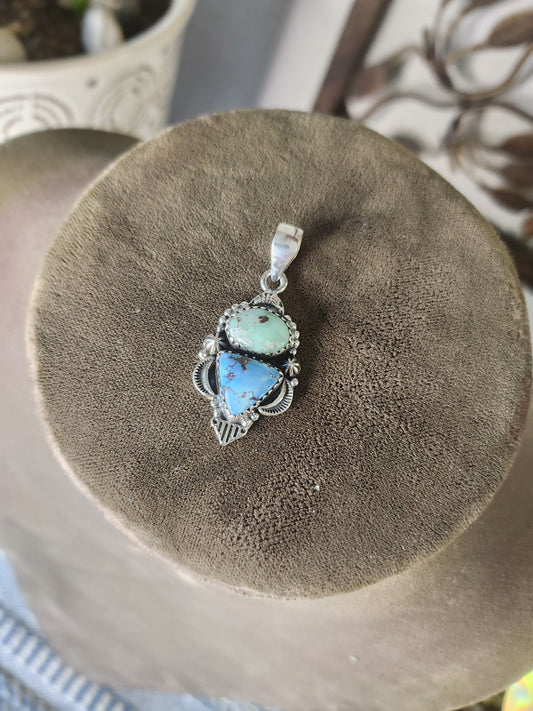 Genuine Golden Hills & Paloma Turquoise Double Pendant | Sterling Silver 925 | Handmade | Native inspired | Southwestern