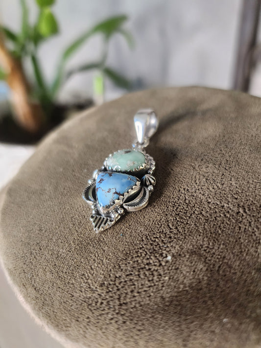 Genuine Golden Hills & Paloma Turquoise Double Pendant | Sterling Silver 925 | Handmade | Native inspired | Southwestern