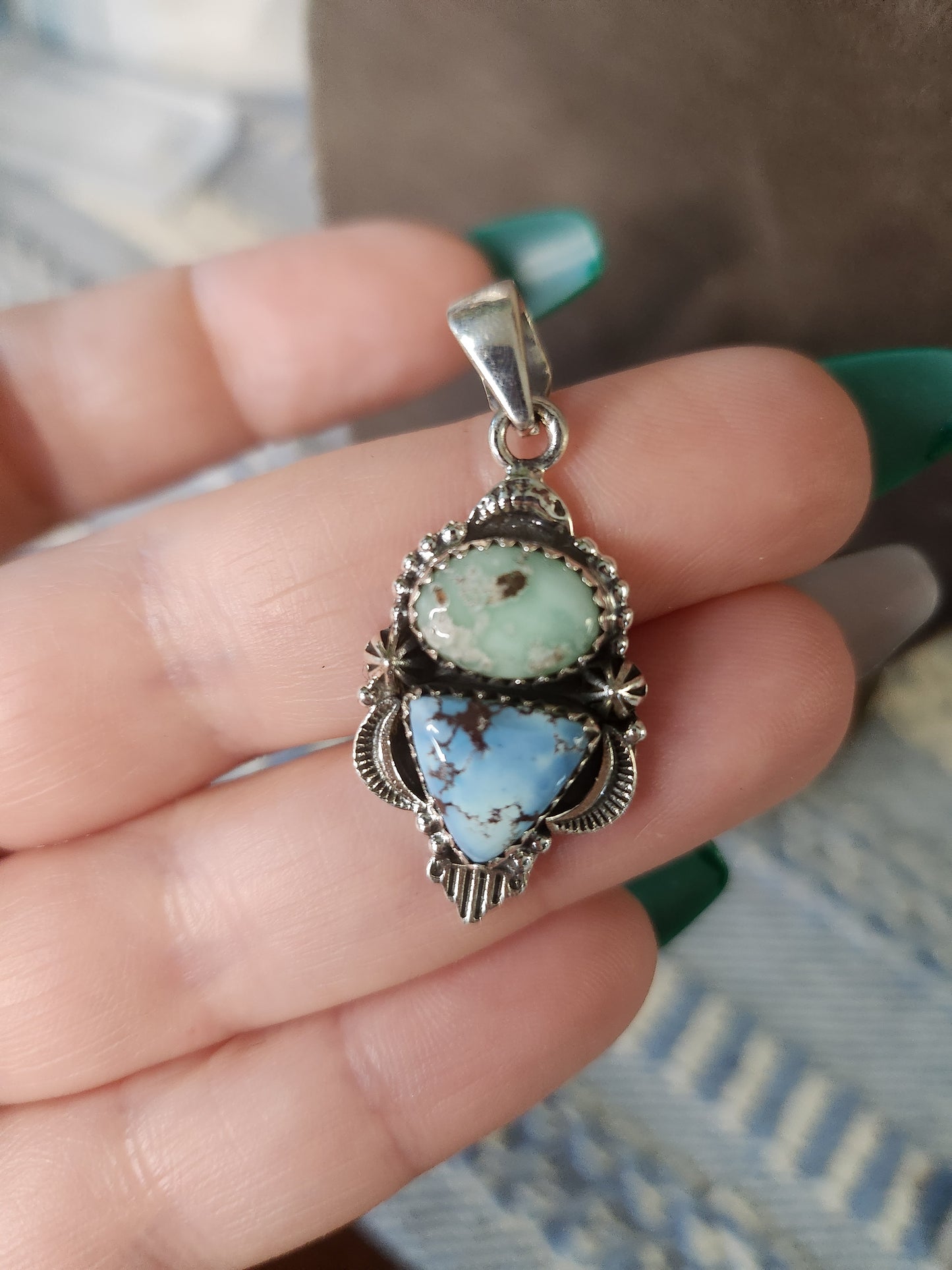 Genuine Golden Hills & Paloma Turquoise Double Pendant | Sterling Silver 925 | Handmade | Native inspired | Southwestern