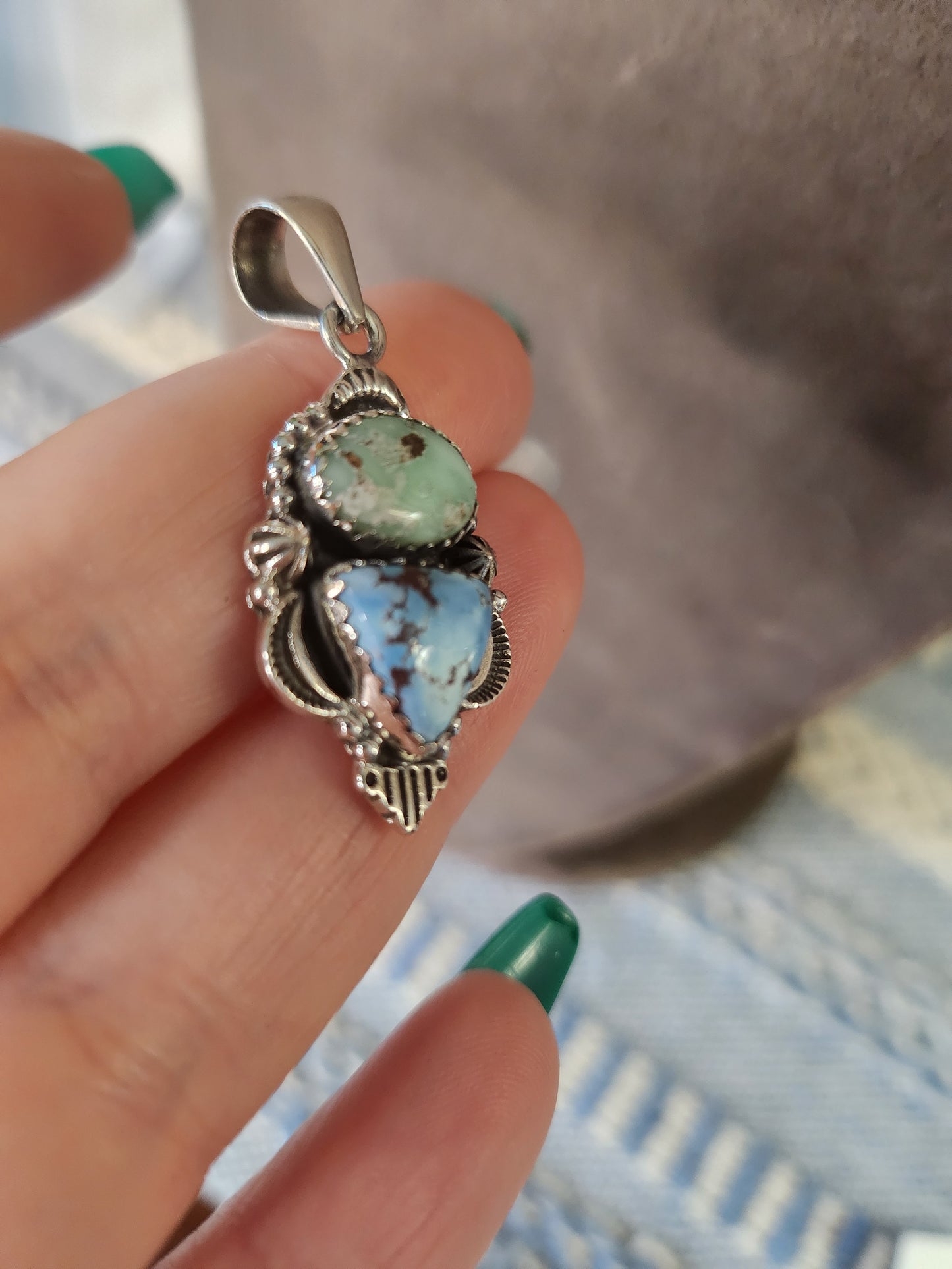 Genuine Golden Hills & Paloma Turquoise Double Pendant | Sterling Silver 925 | Handmade | Native inspired | Southwestern