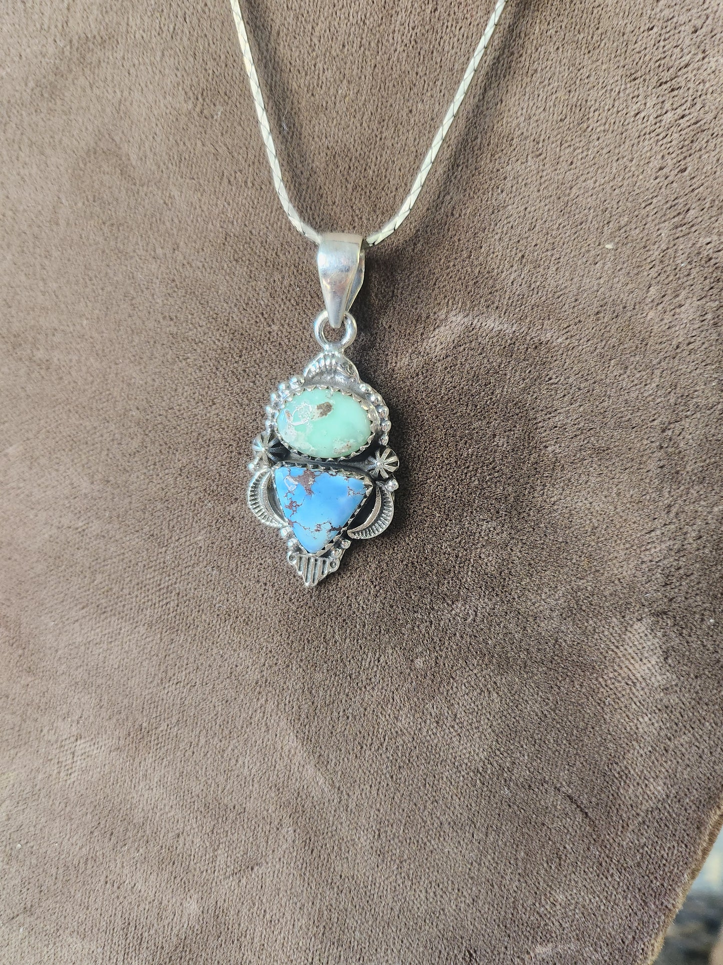 Genuine Golden Hills & Paloma Turquoise Double Pendant | Sterling Silver 925 | Handmade | Native inspired | Southwestern