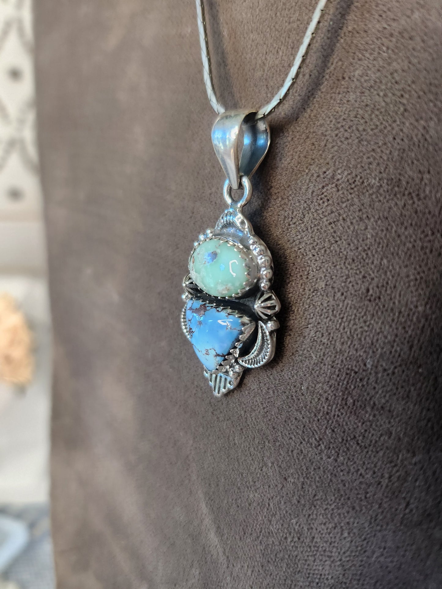 Genuine Golden Hills & Paloma Turquoise Double Pendant | Sterling Silver 925 | Handmade | Native inspired | Southwestern