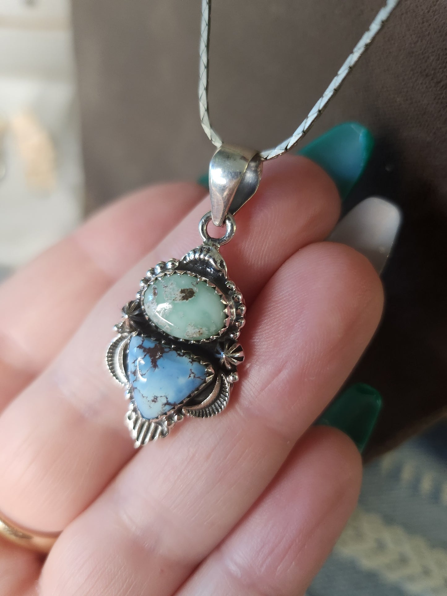 Genuine Golden Hills & Paloma Turquoise Double Pendant | Sterling Silver 925 | Handmade | Native inspired | Southwestern