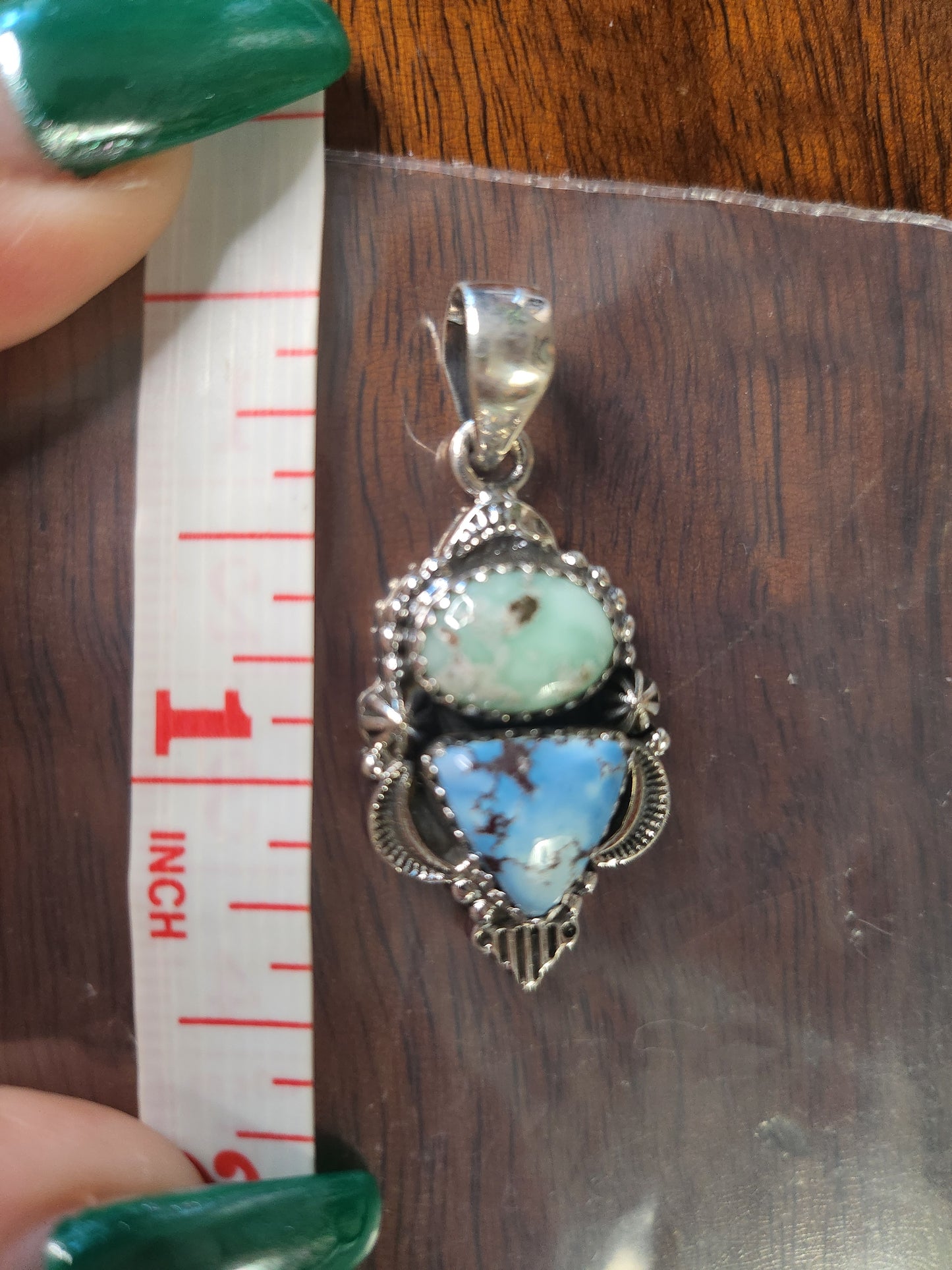 Genuine Golden Hills & Paloma Turquoise Double Pendant | Sterling Silver 925 | Handmade | Native inspired | Southwestern